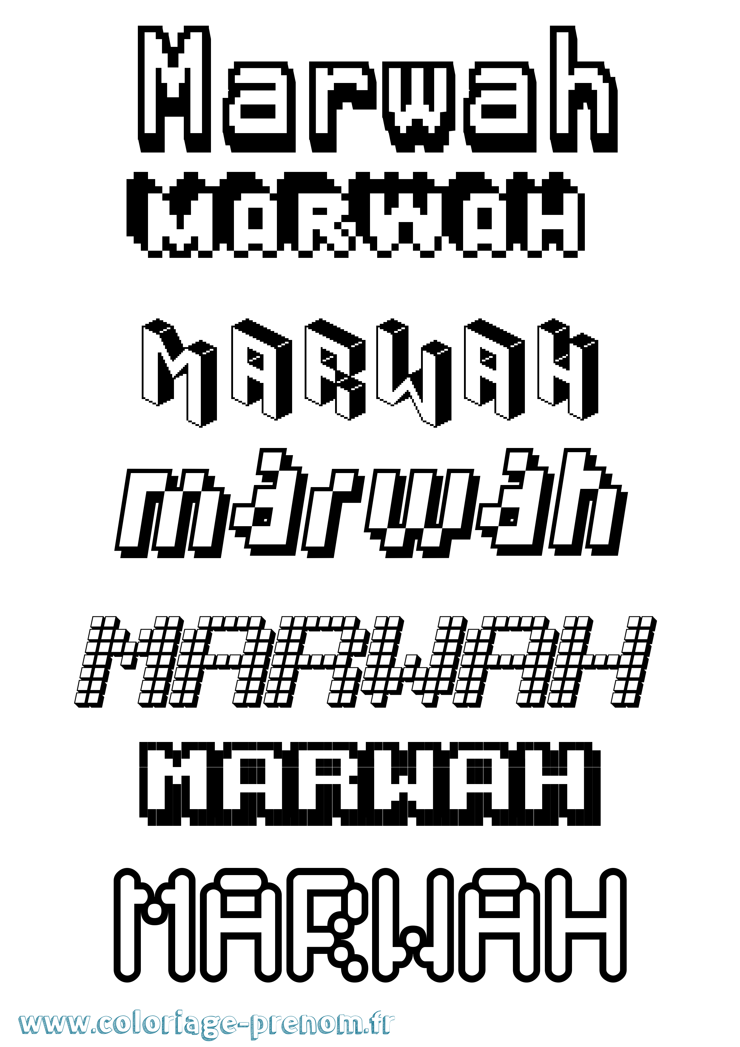 Coloriage prénom Marwah Pixel