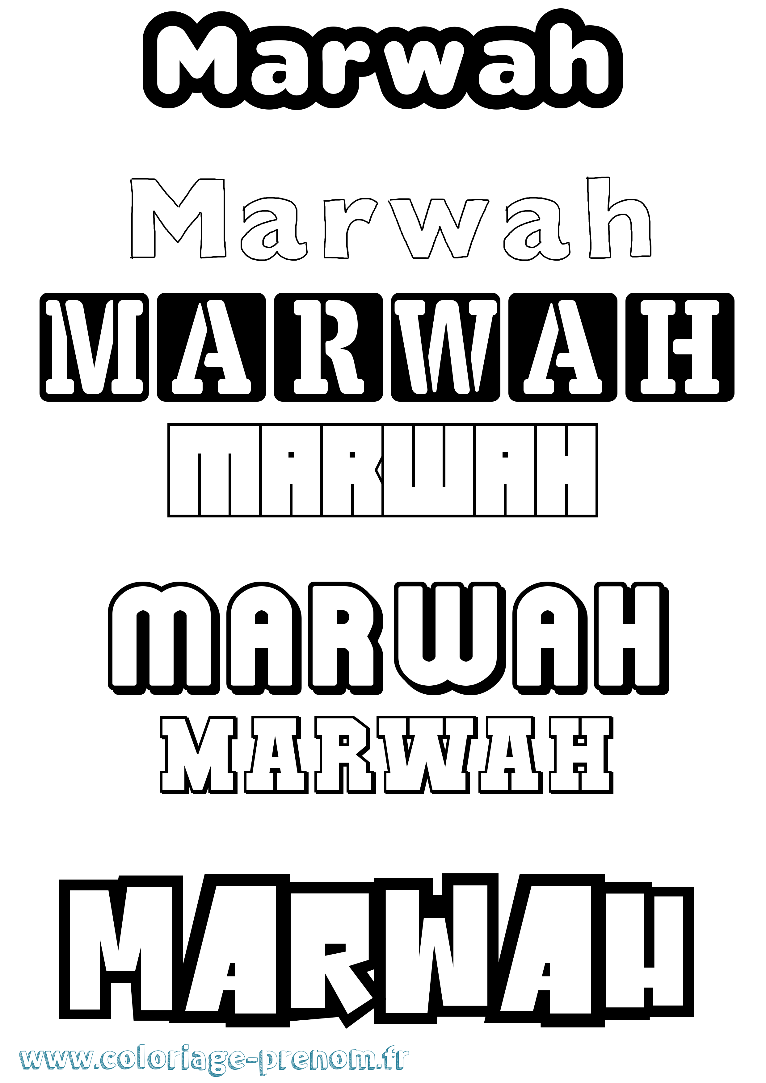 Coloriage prénom Marwah Simple