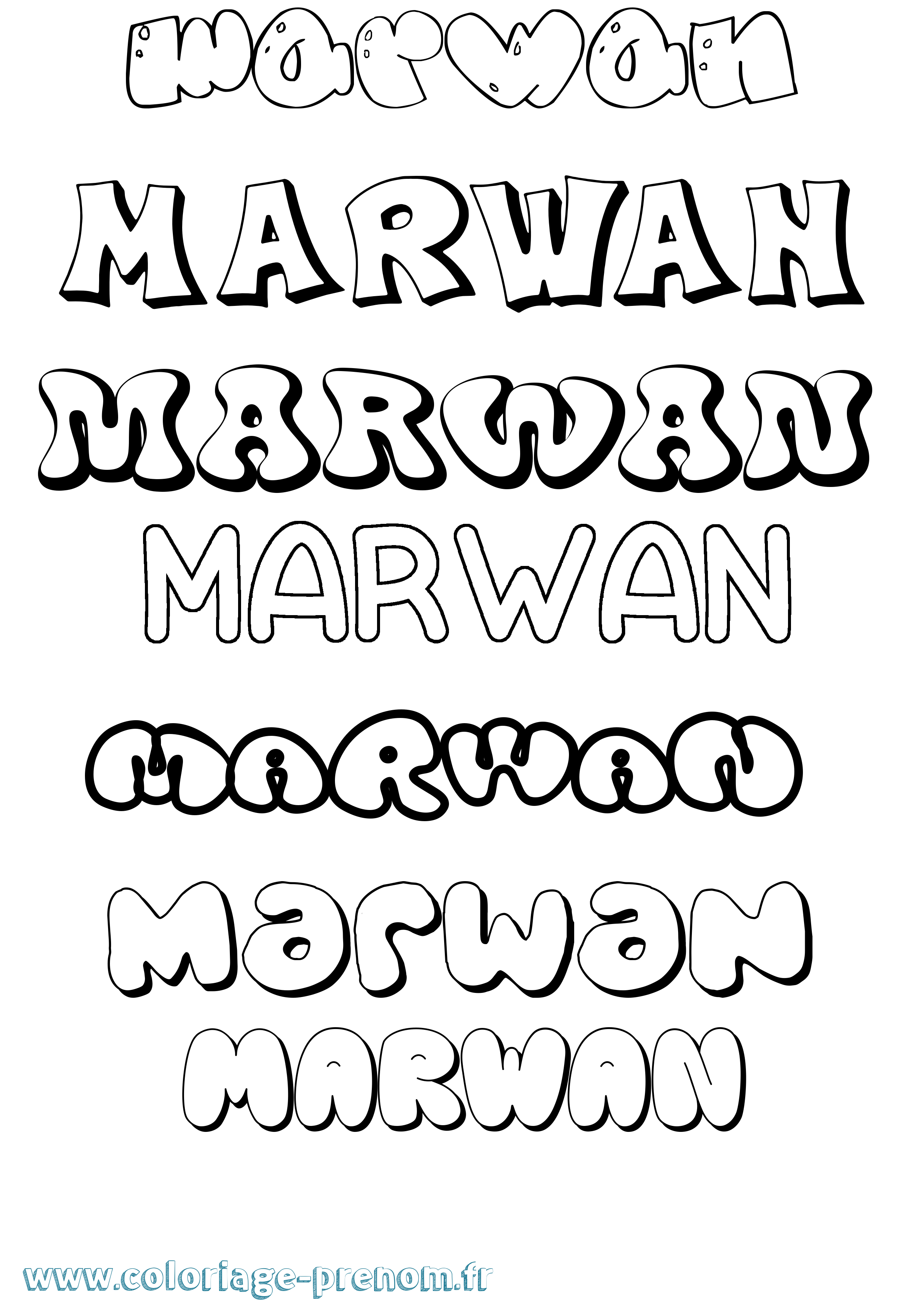 Coloriage prénom Marwan Bubble