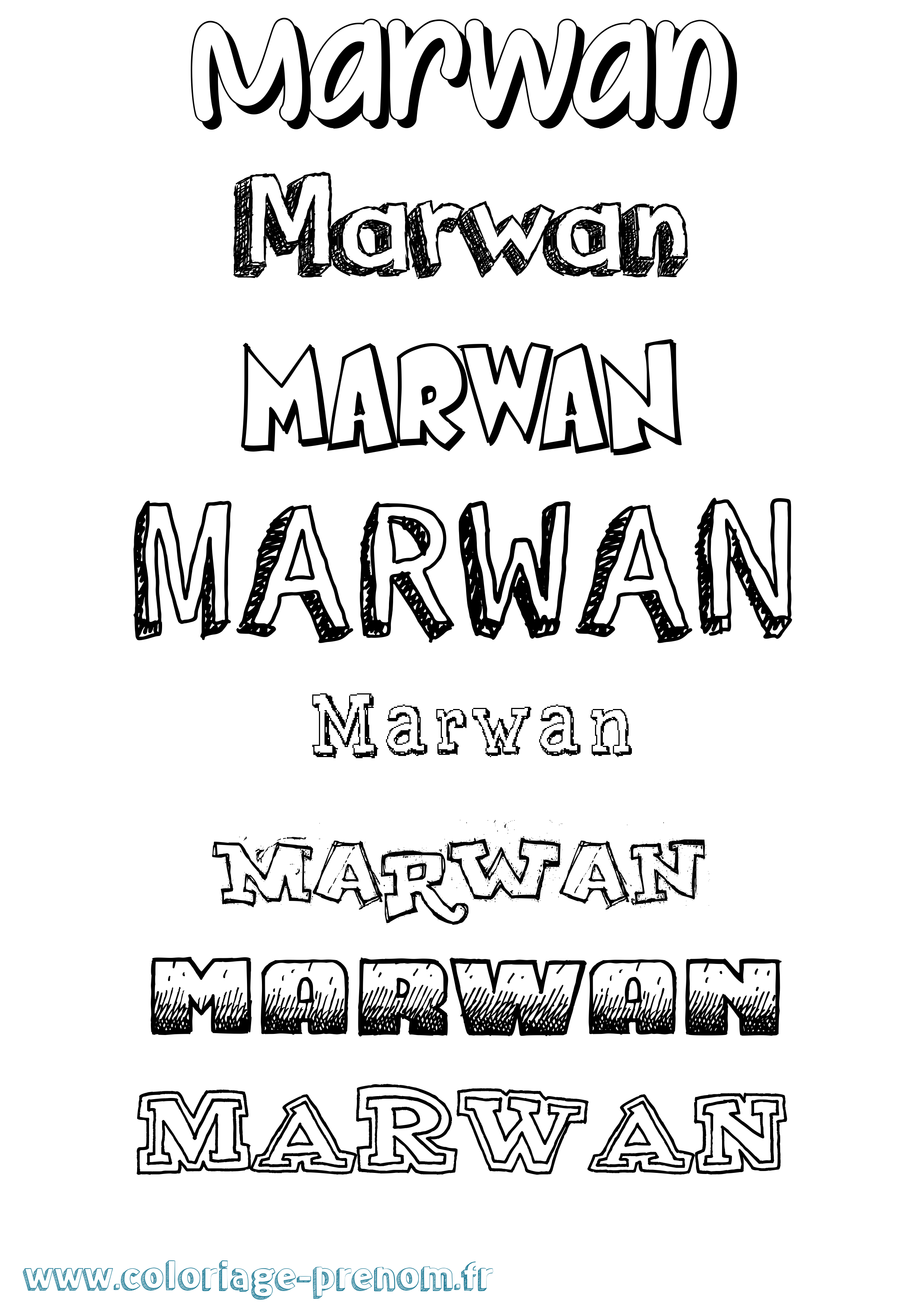 Coloriage prénom Marwan Dessiné