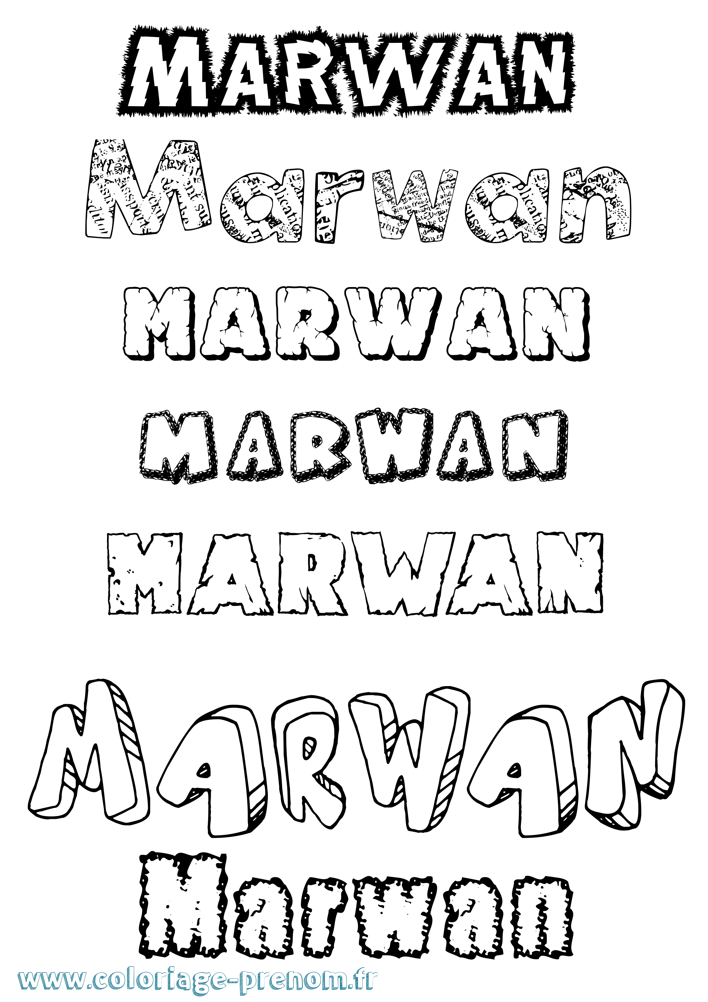 Coloriage prénom Marwan Destructuré