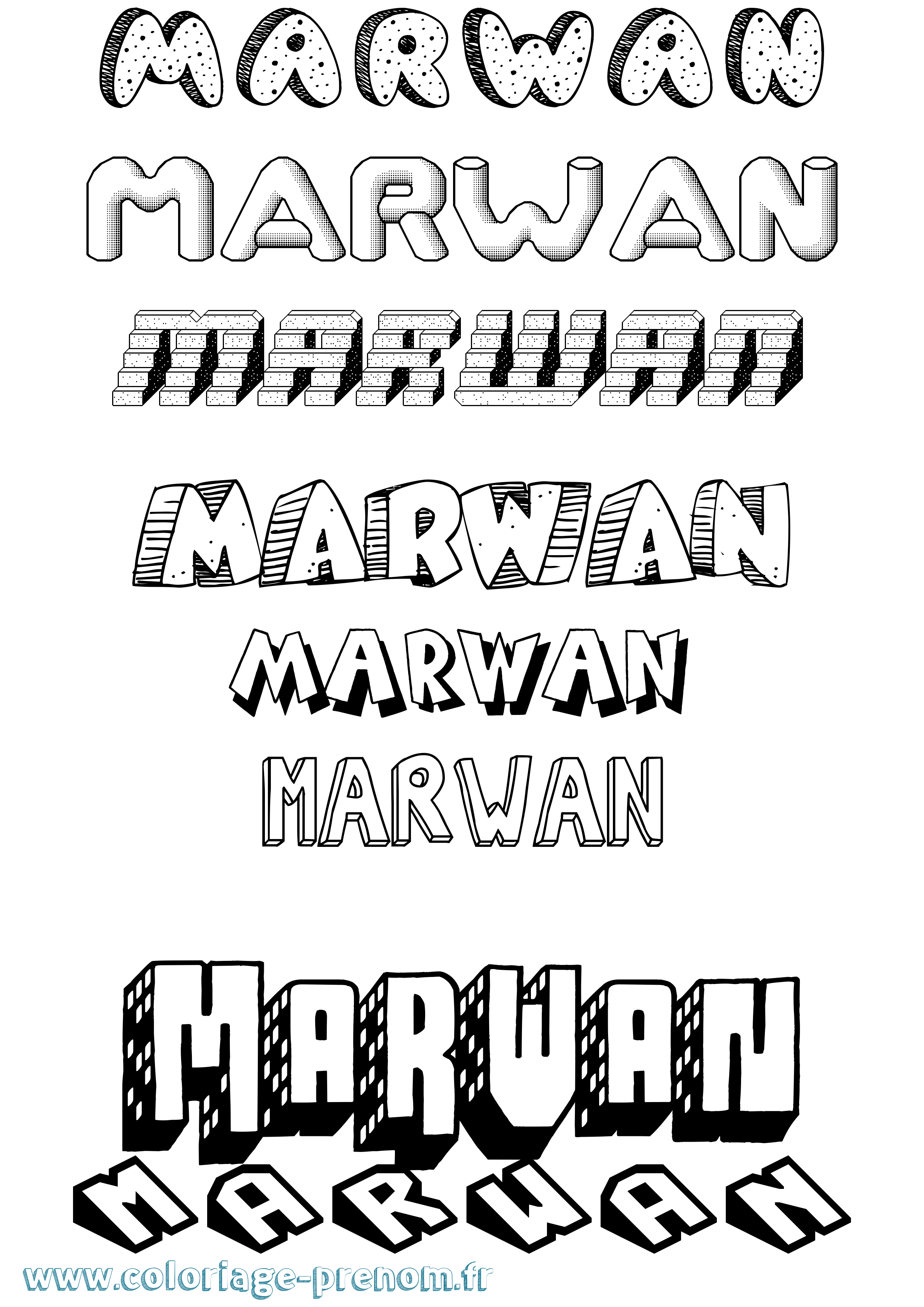Coloriage prénom Marwan Effet 3D