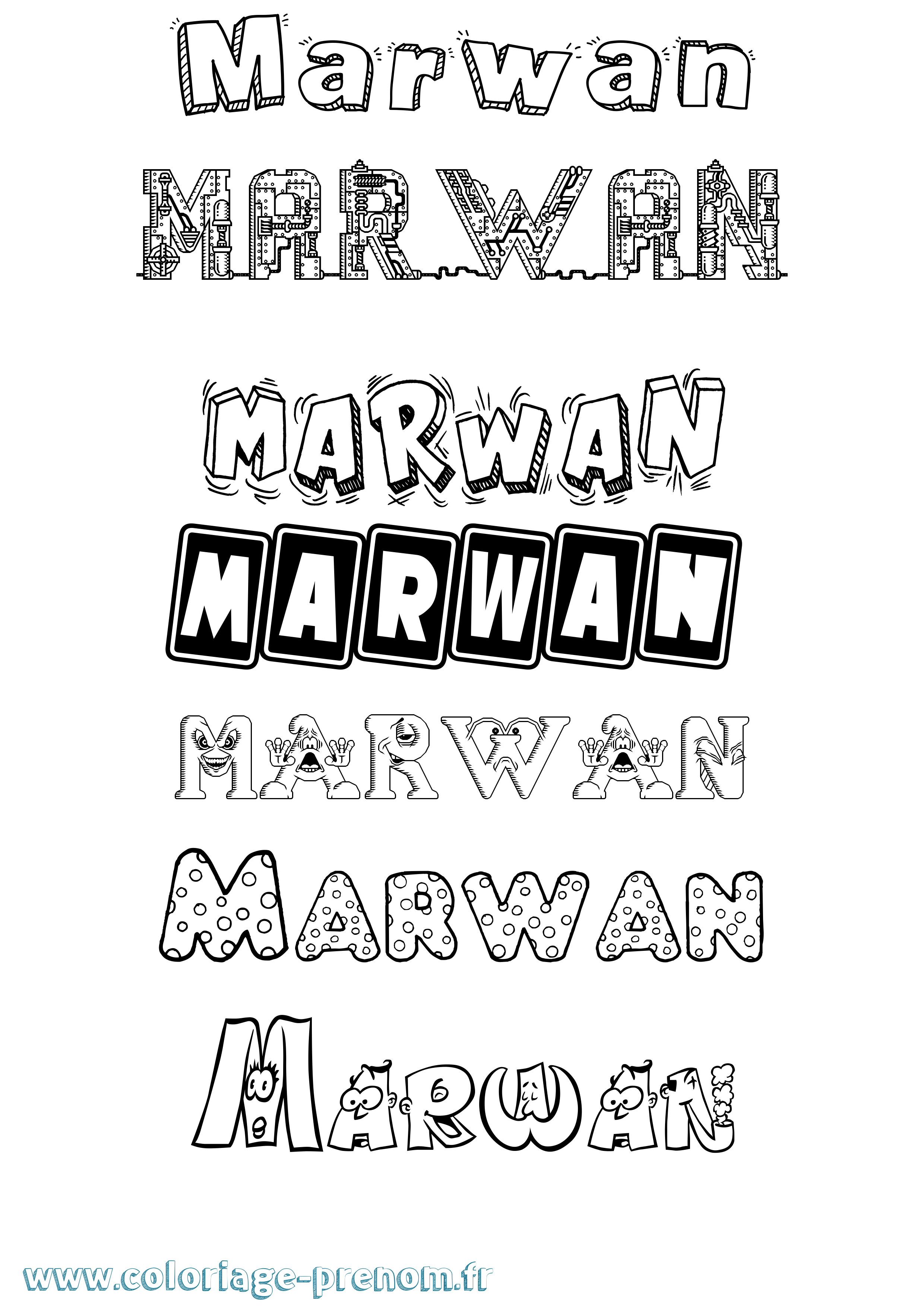 Coloriage prénom Marwan Fun