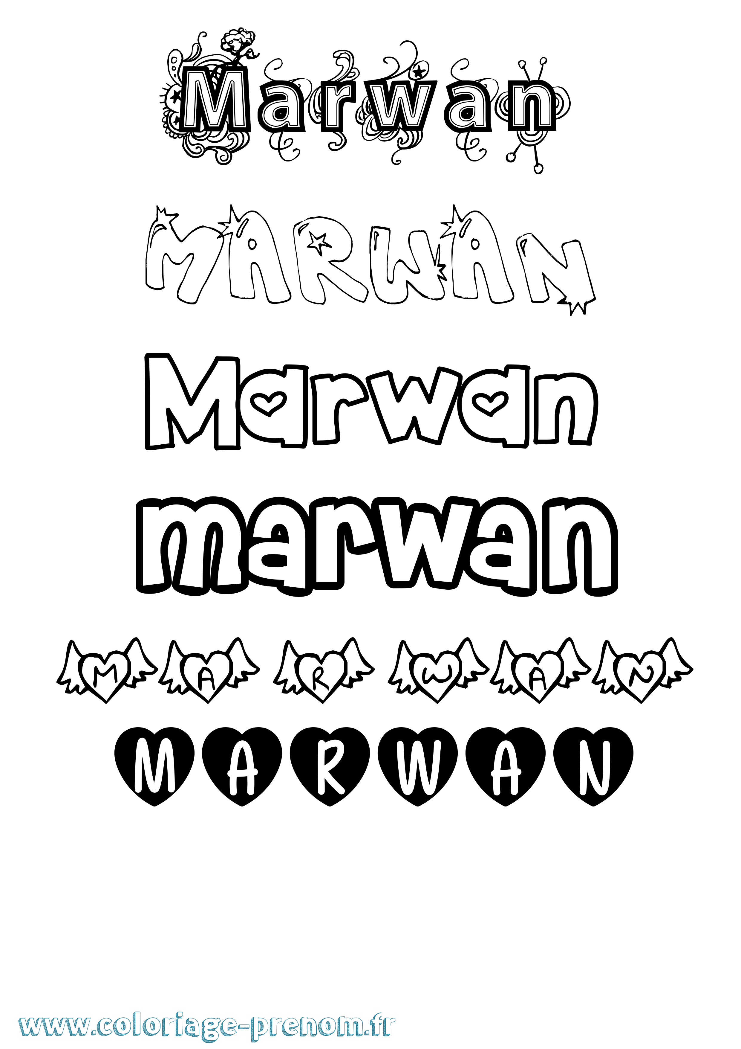 Coloriage prénom Marwan Girly