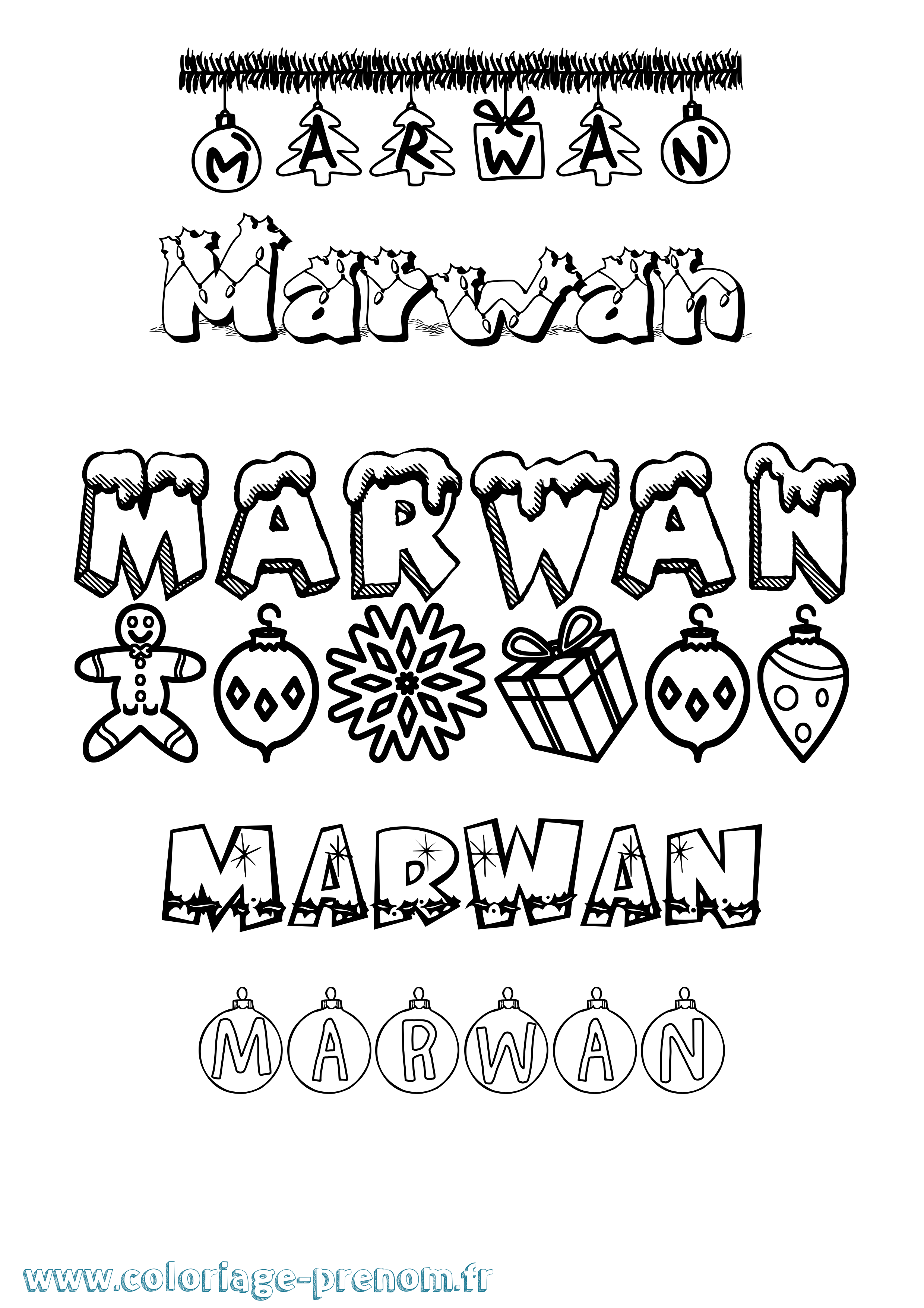 Coloriage prénom Marwan Noël