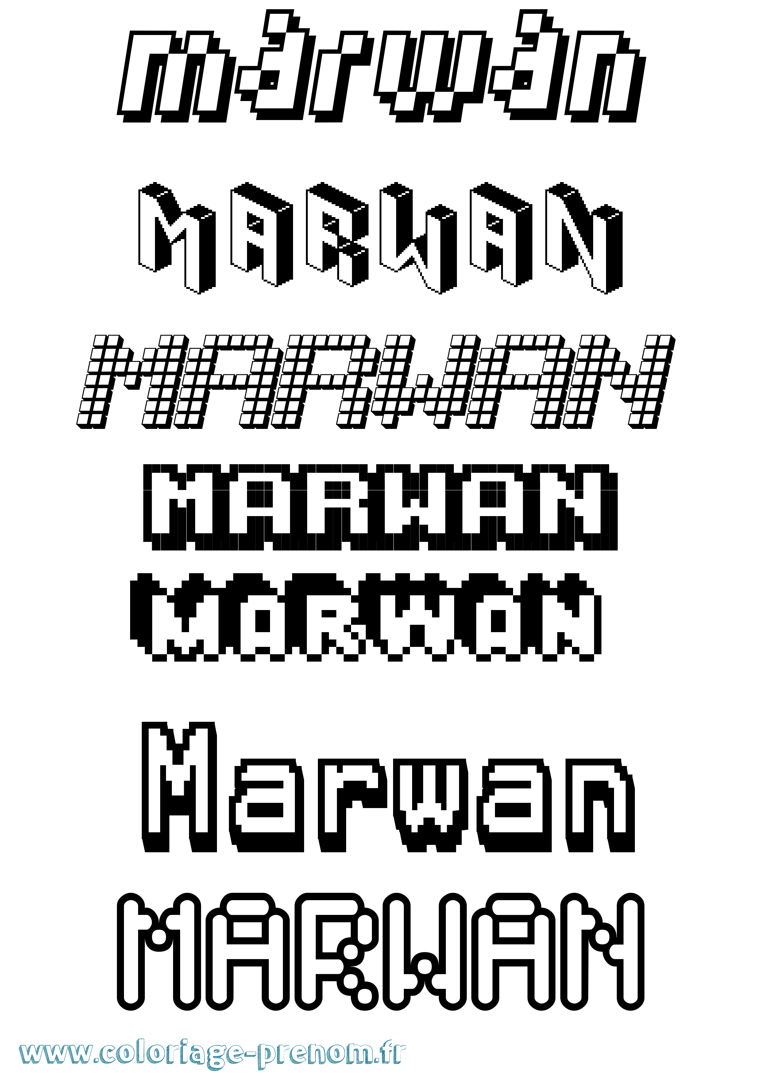 Coloriage prénom Marwan Pixel