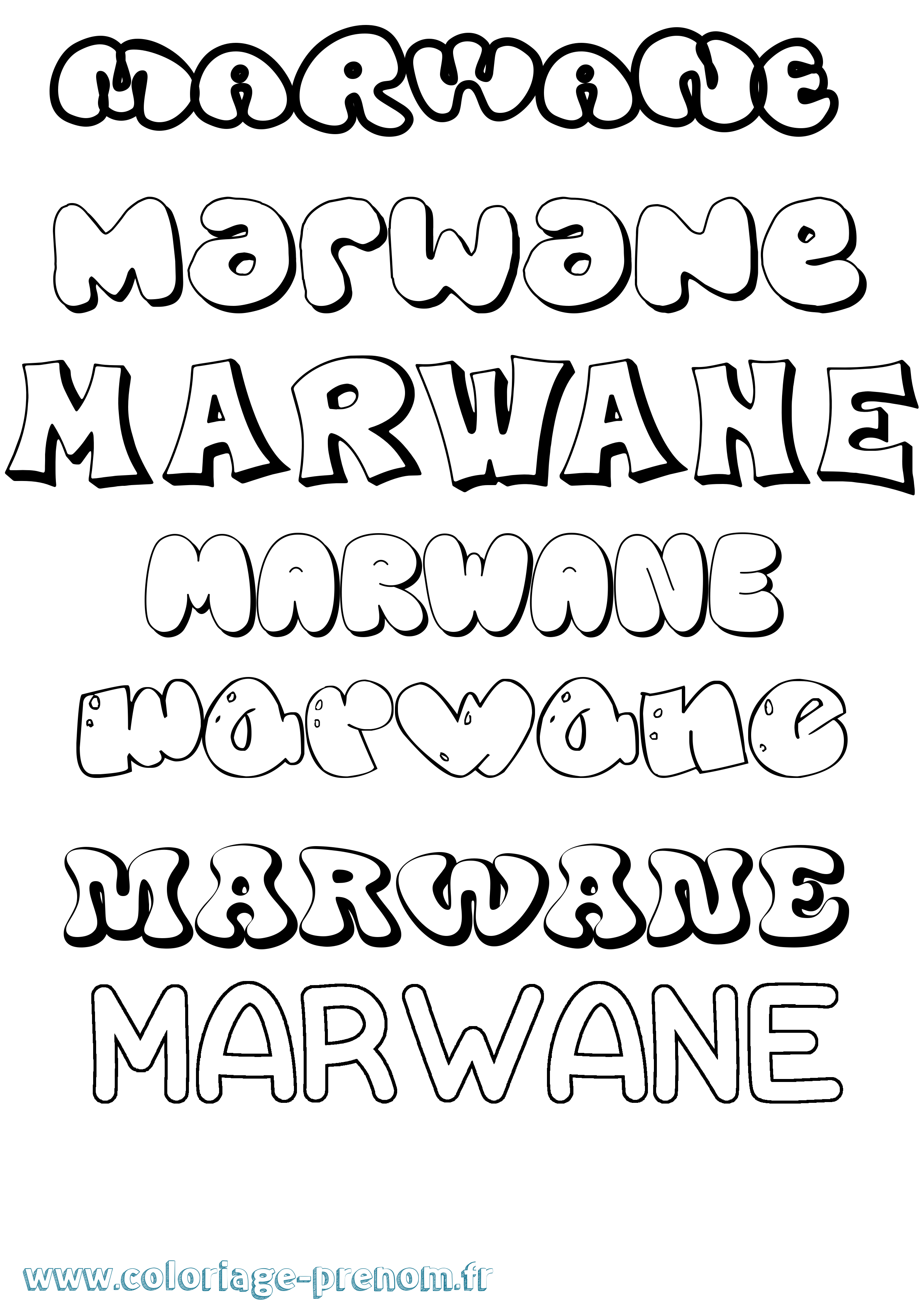 Coloriage prénom Marwane Bubble