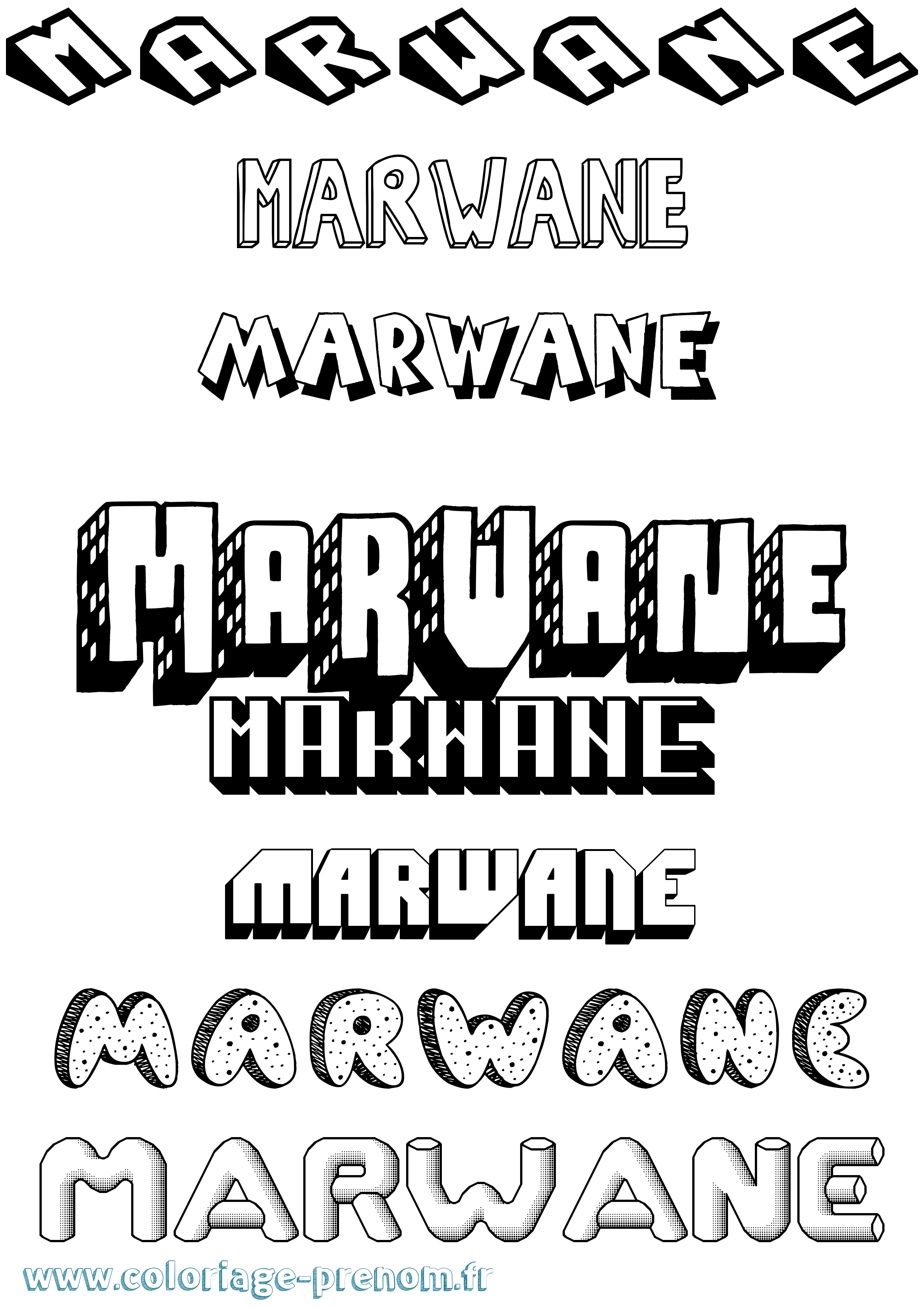 Coloriage prénom Marwane Effet 3D