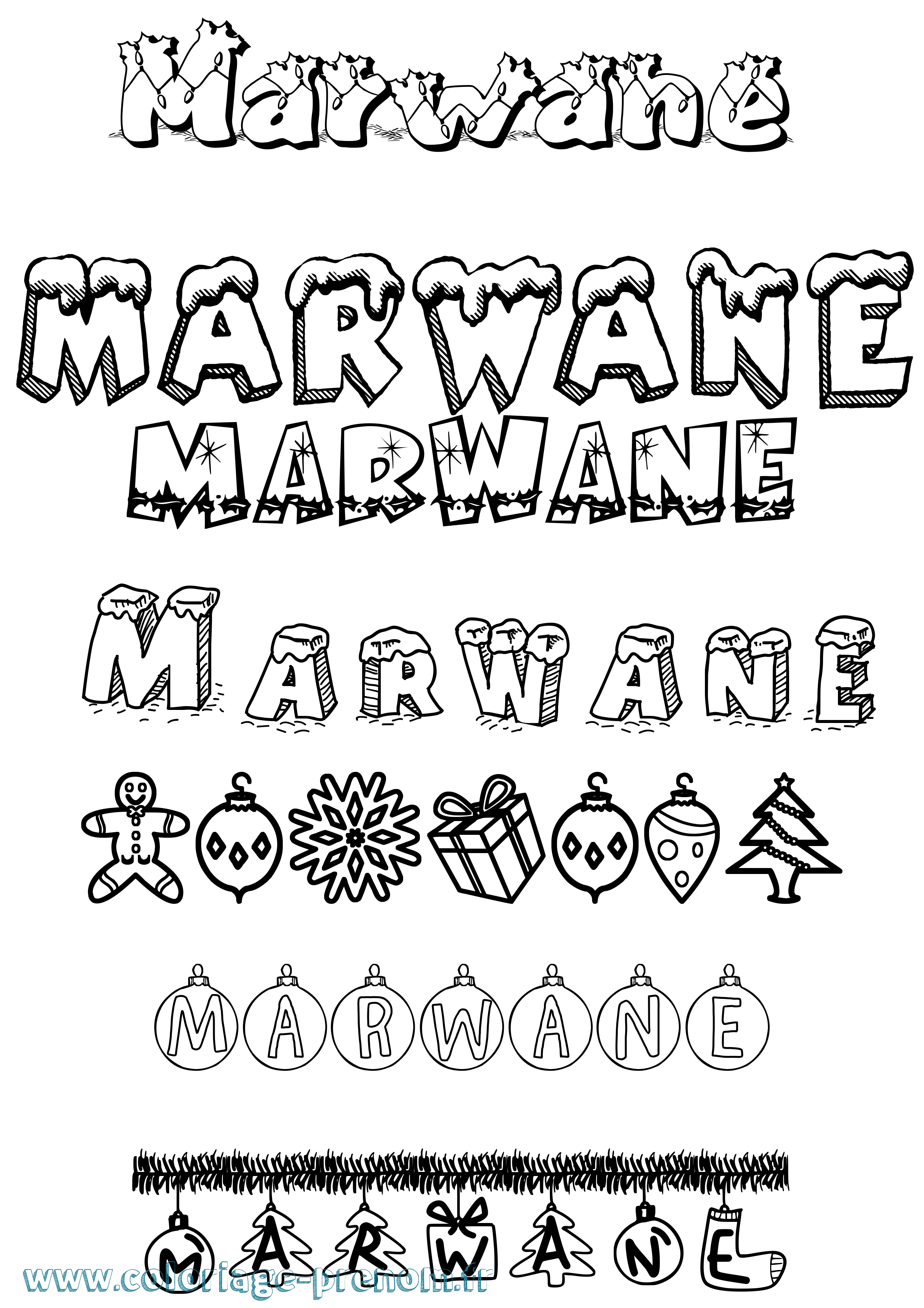 Coloriage prénom Marwane Noël