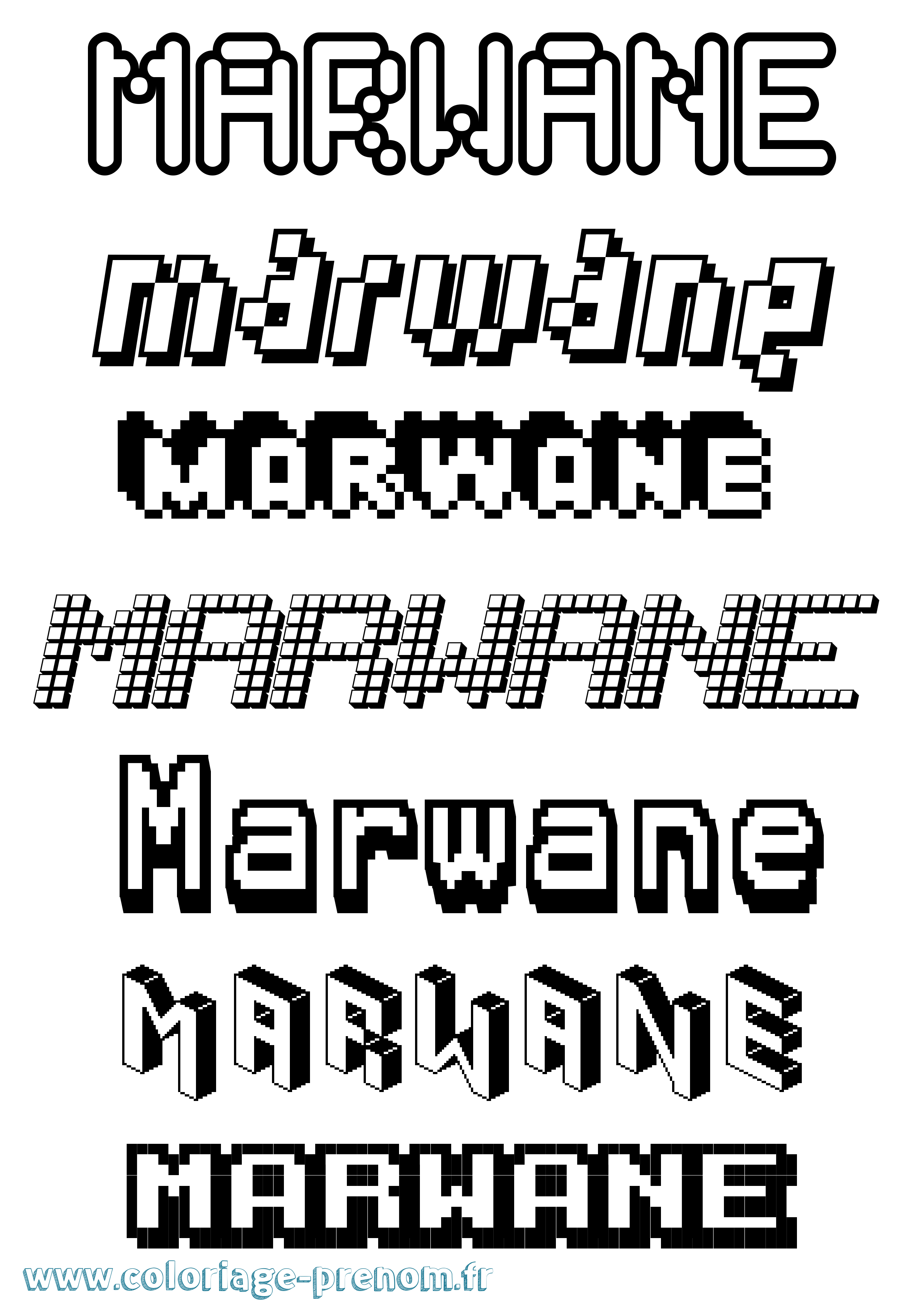 Coloriage prénom Marwane Pixel