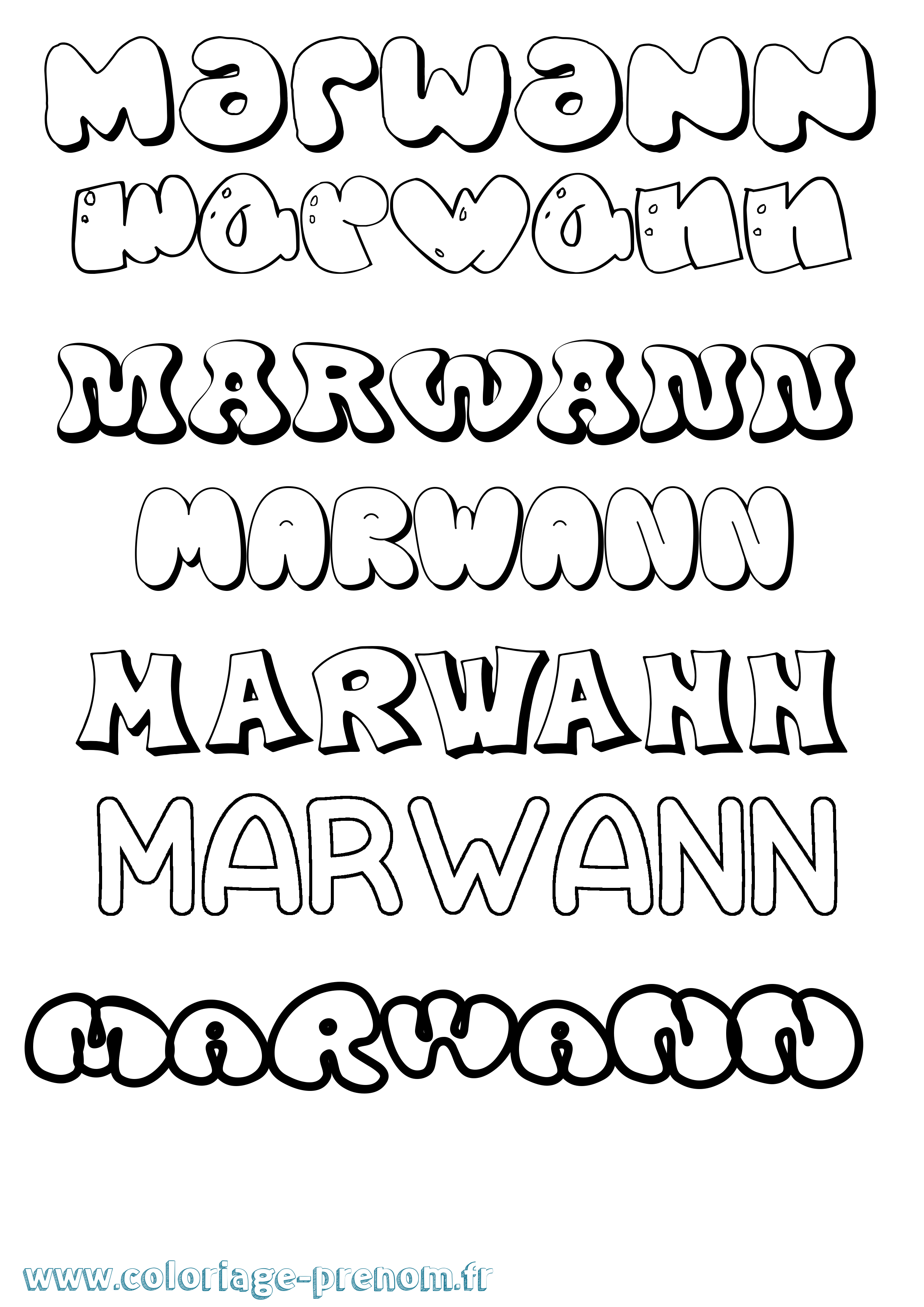 Coloriage prénom Marwann Bubble