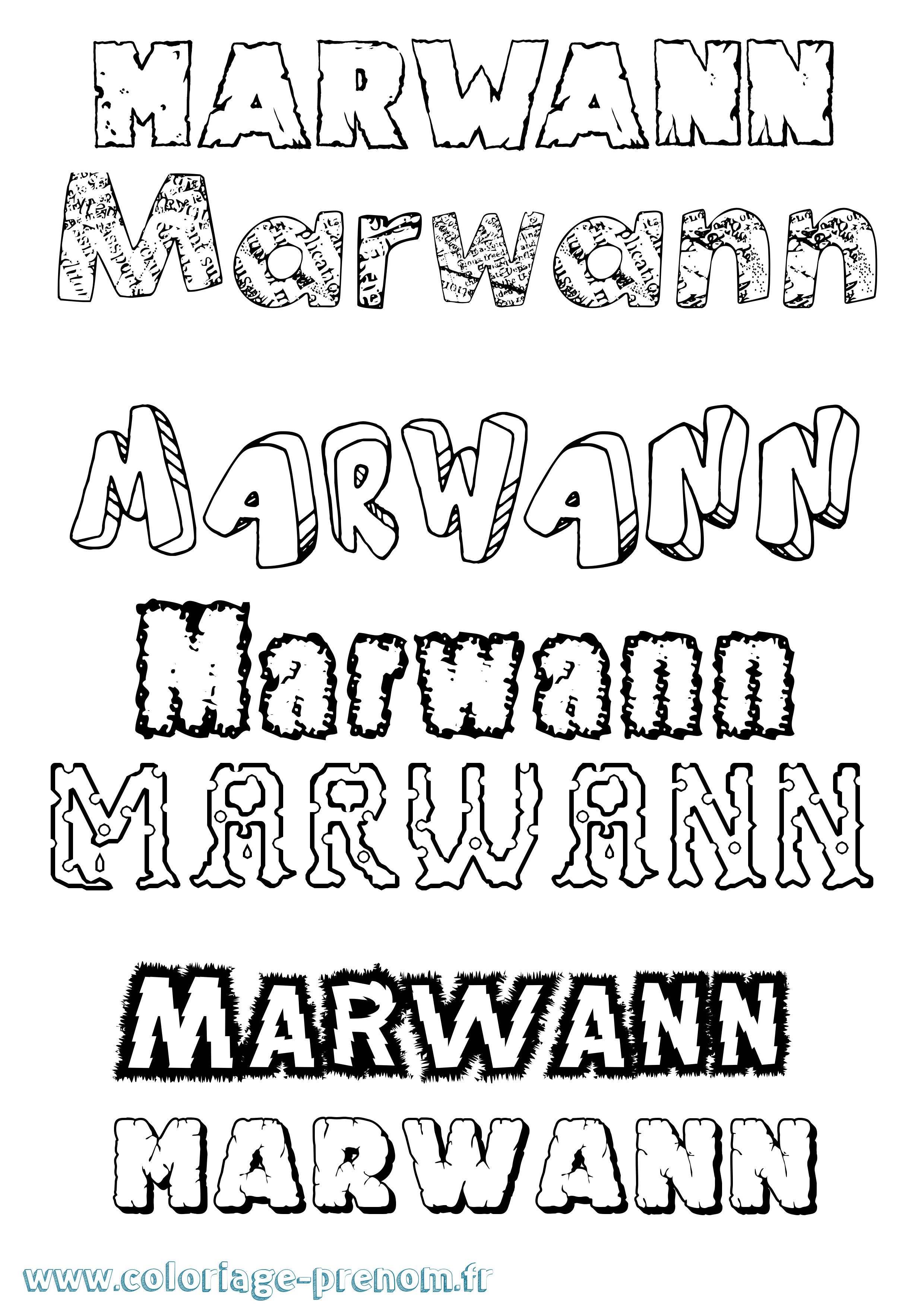 Coloriage prénom Marwann Destructuré