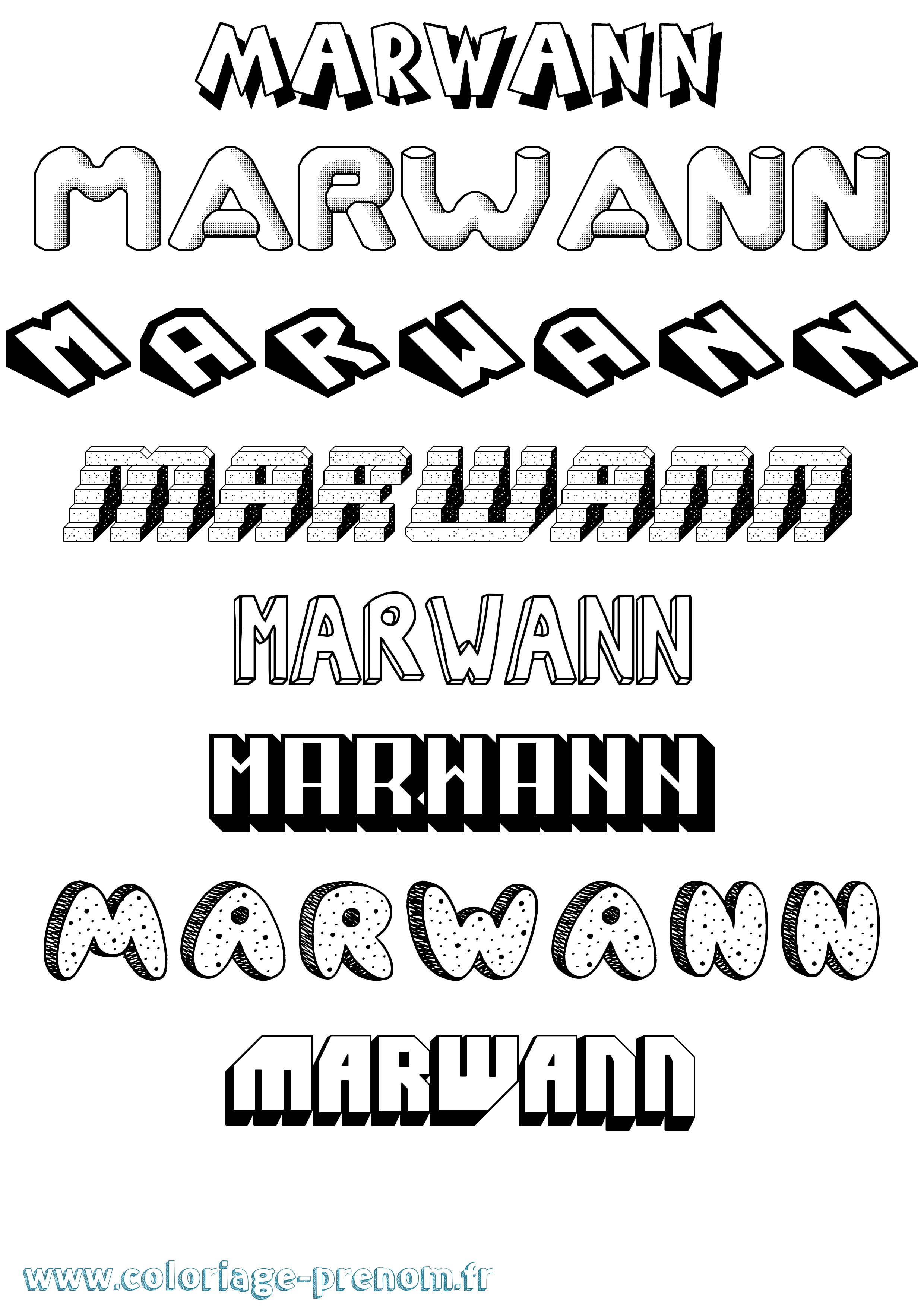 Coloriage prénom Marwann Effet 3D