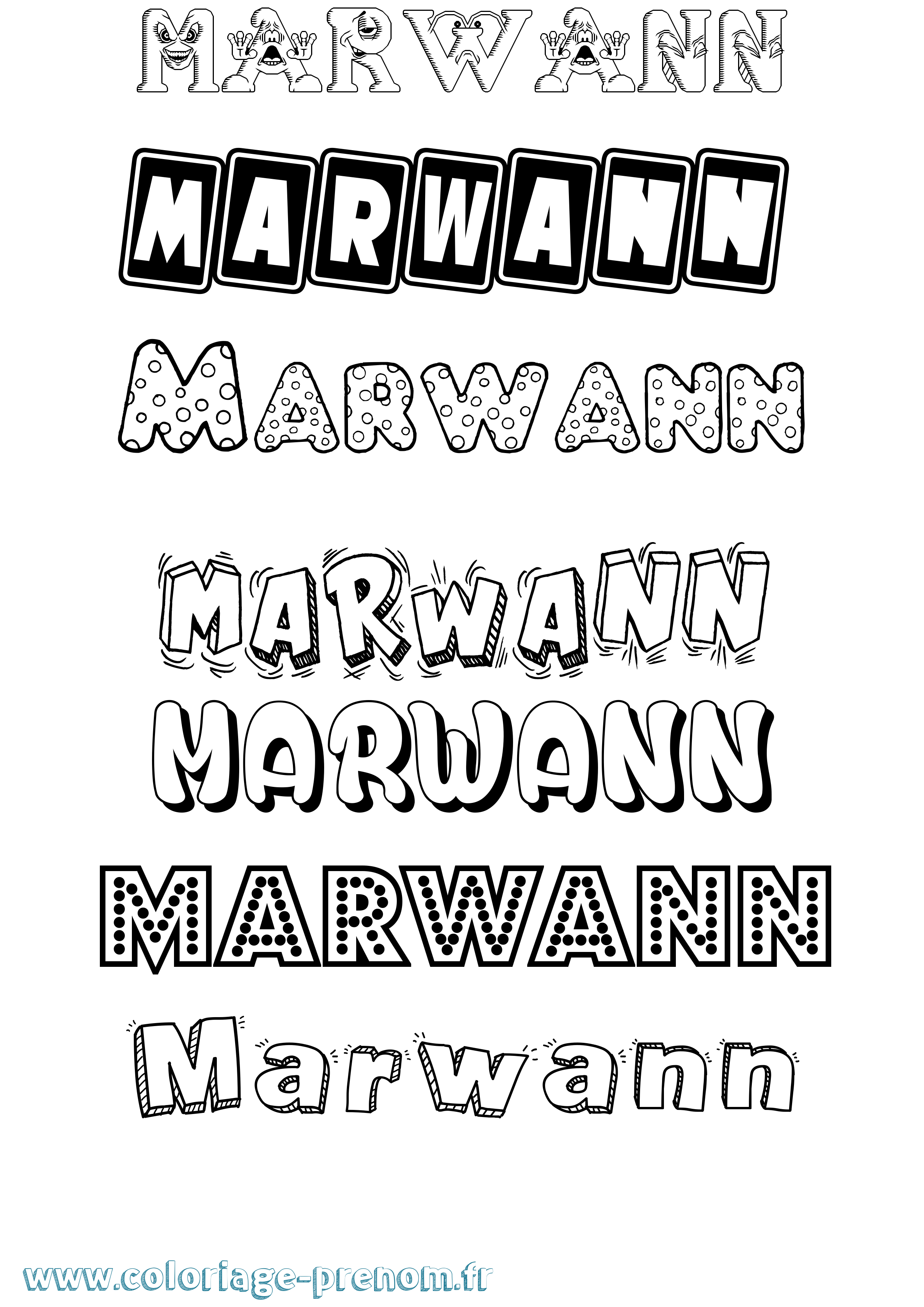 Coloriage prénom Marwann Fun
