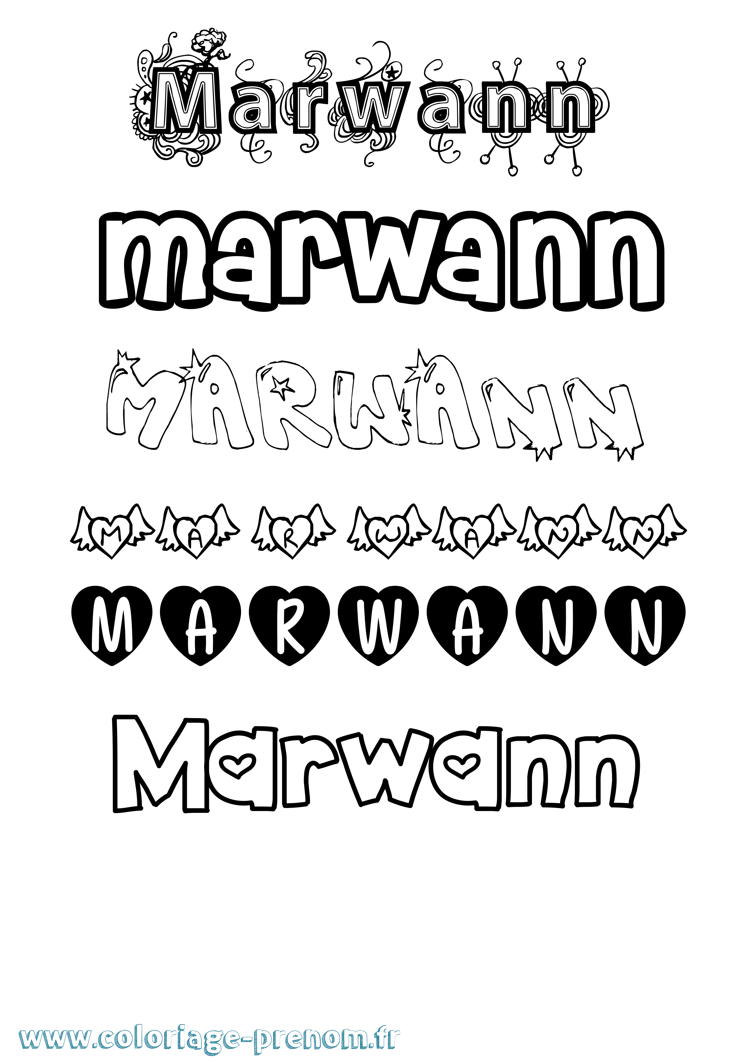 Coloriage prénom Marwann Girly