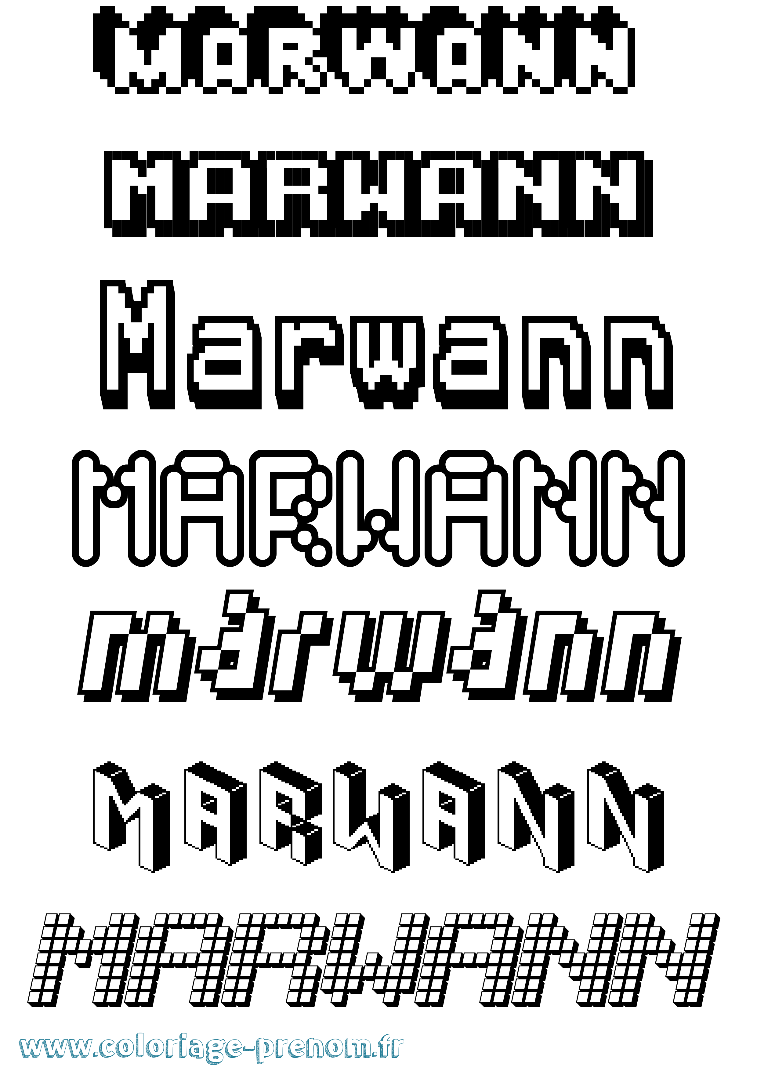 Coloriage prénom Marwann Pixel