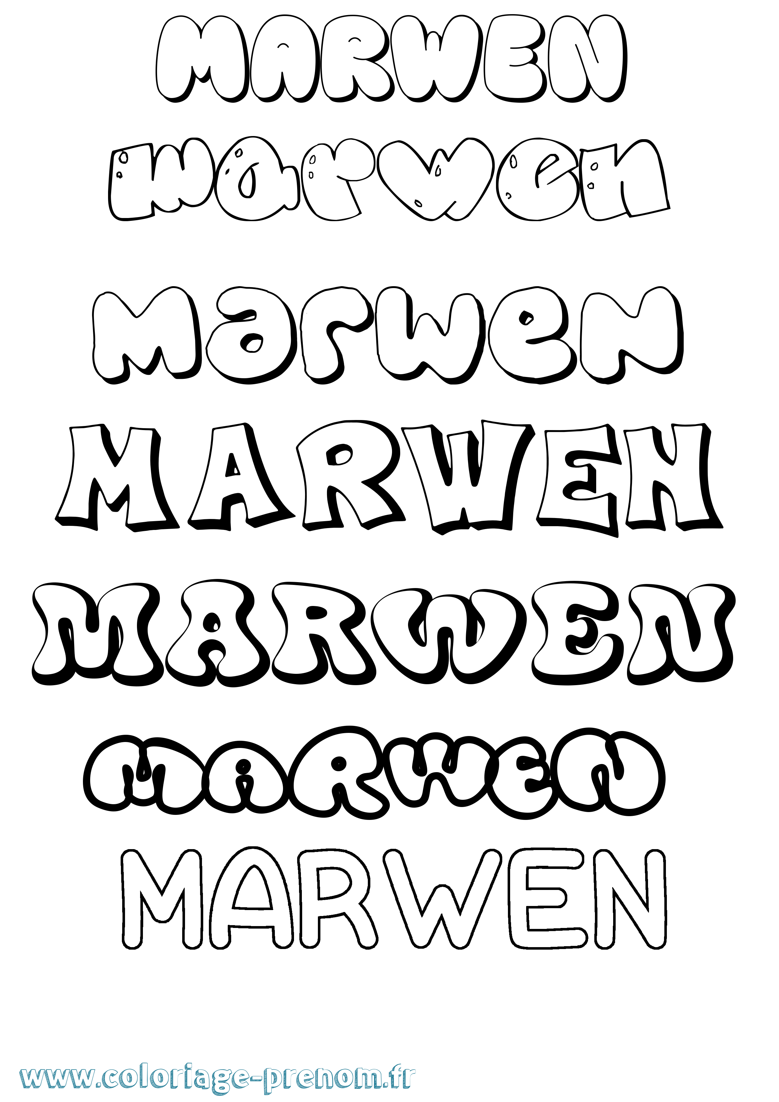 Coloriage prénom Marwen Bubble