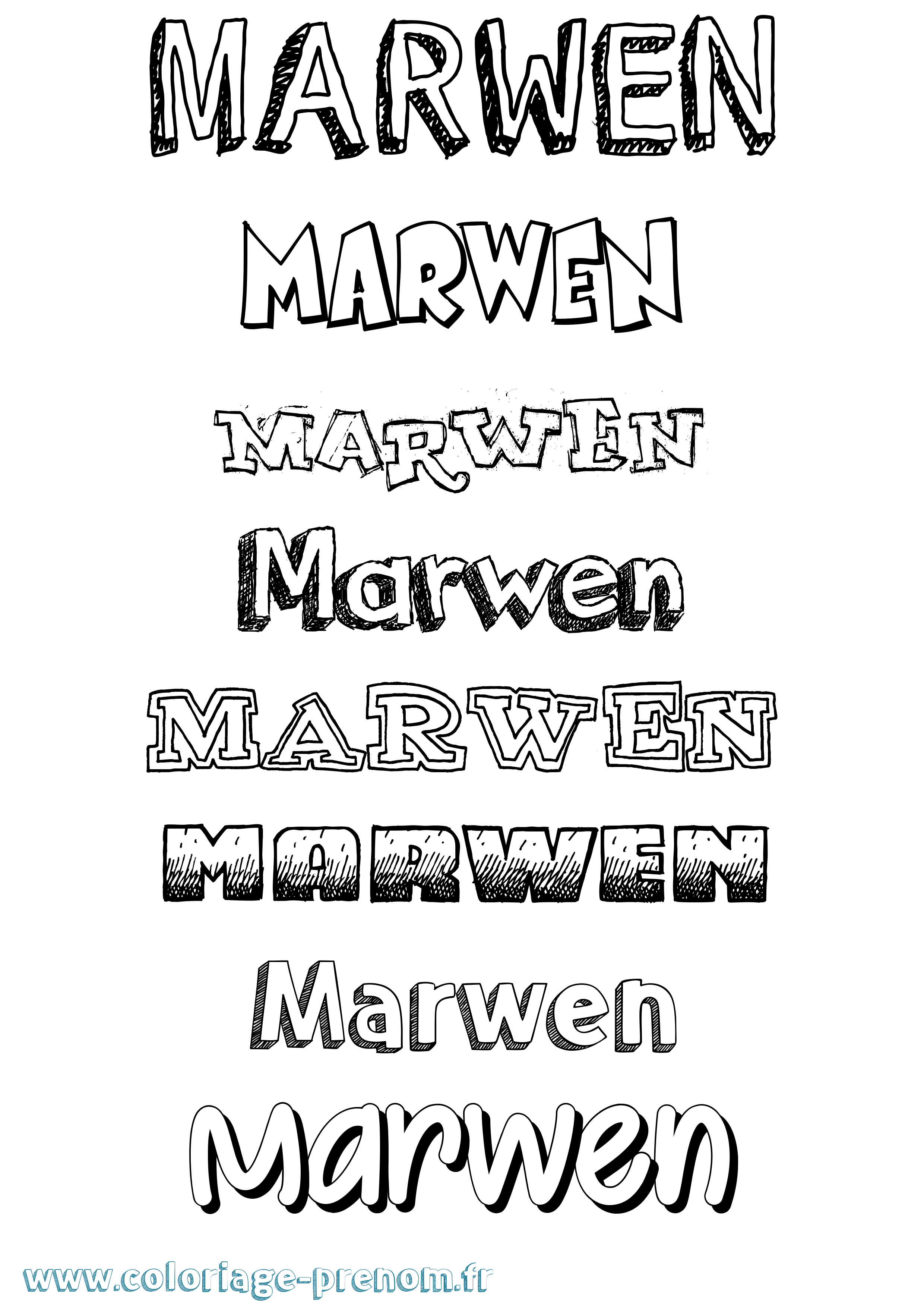 Coloriage prénom Marwen Dessiné