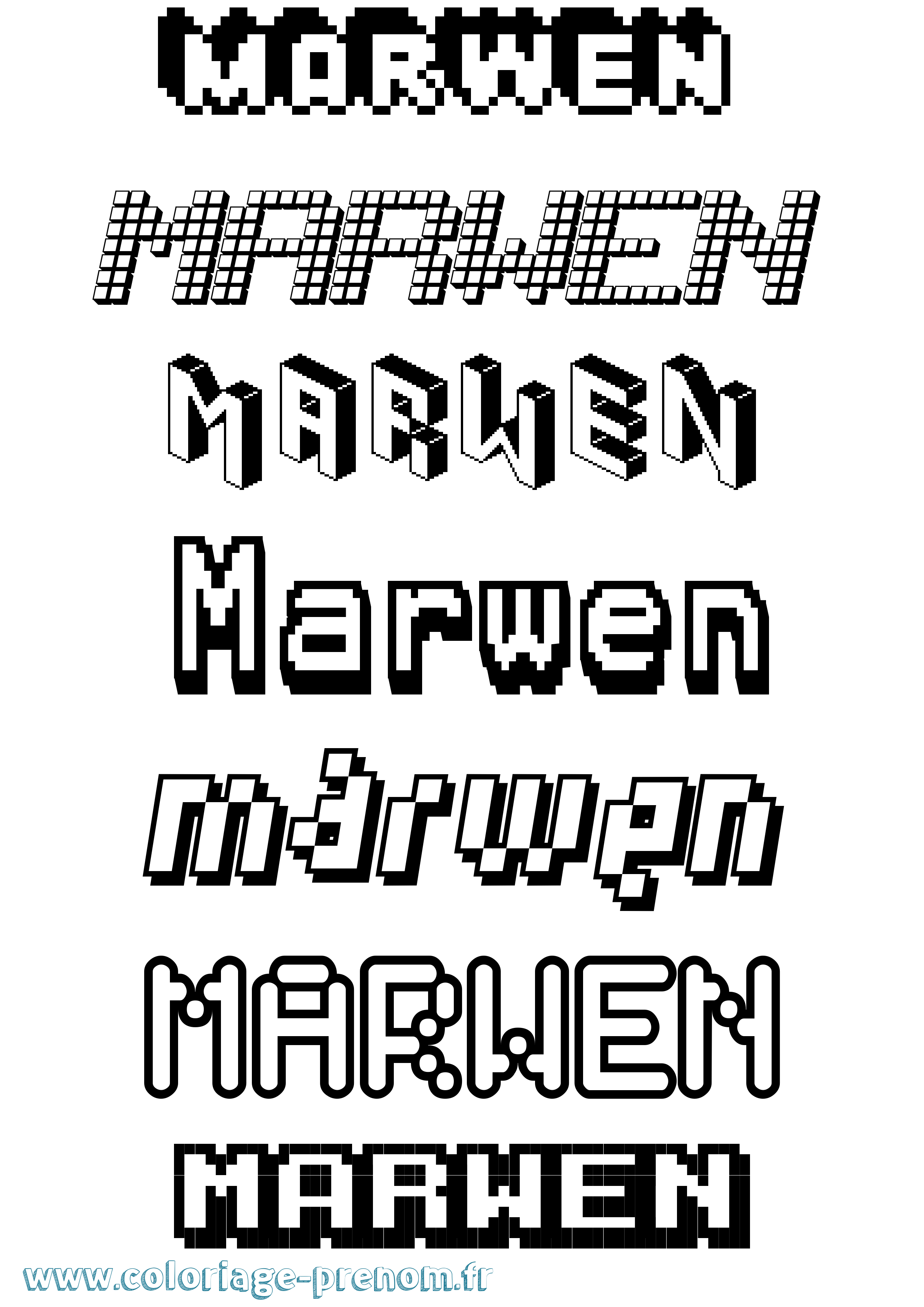 Coloriage prénom Marwen Pixel