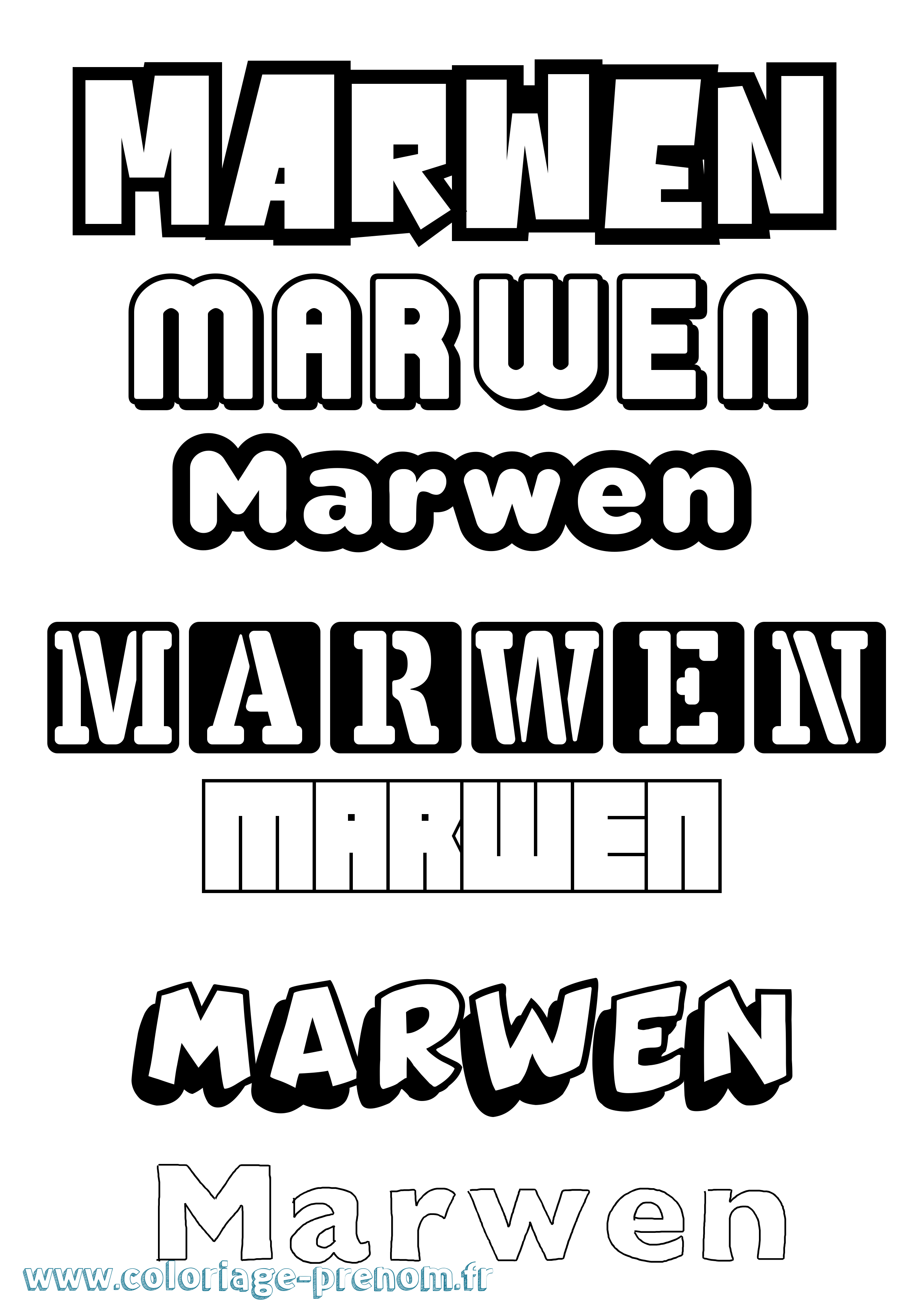 Coloriage prénom Marwen Simple
