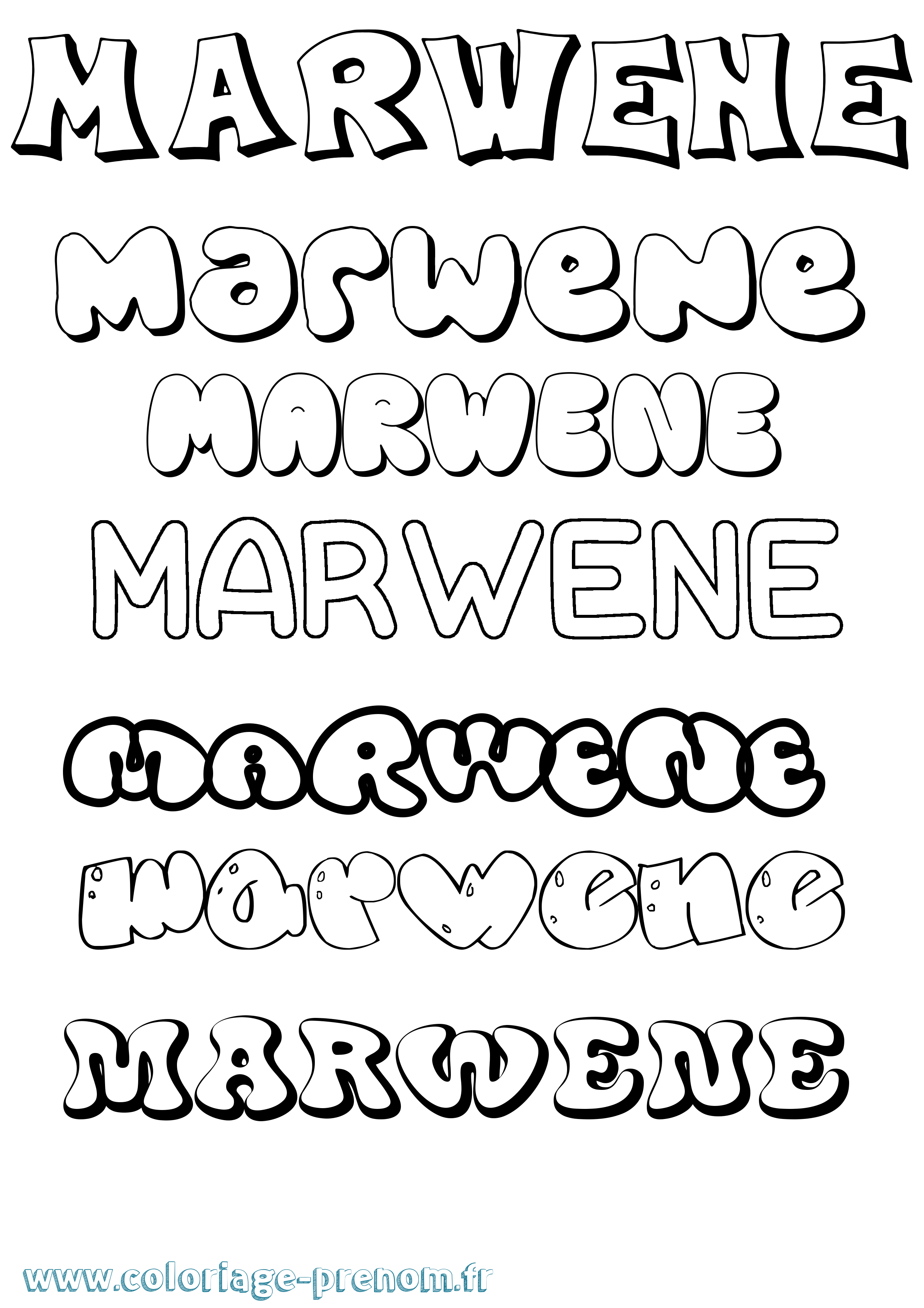 Coloriage prénom Marwene Bubble