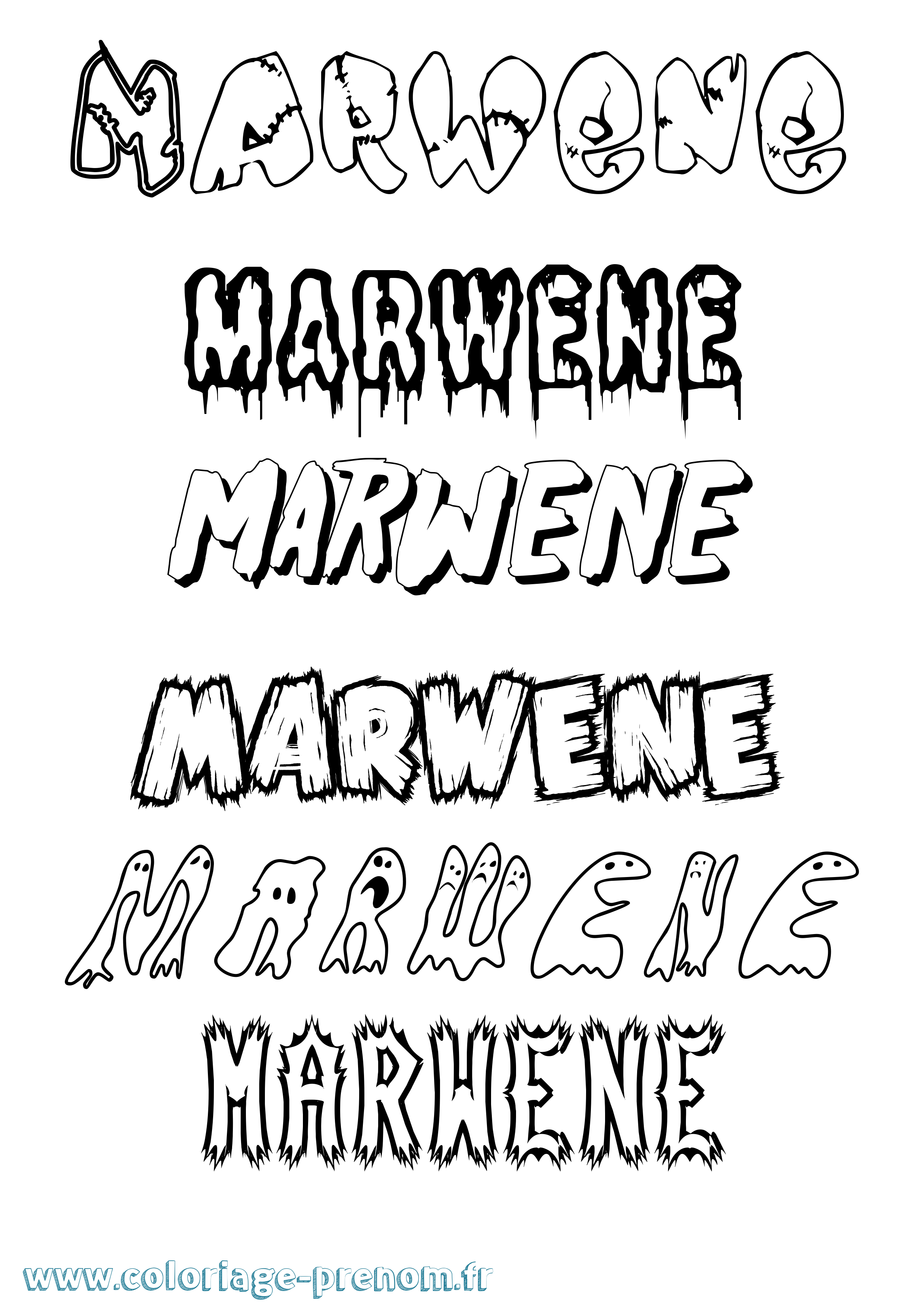 Coloriage prénom Marwene Frisson