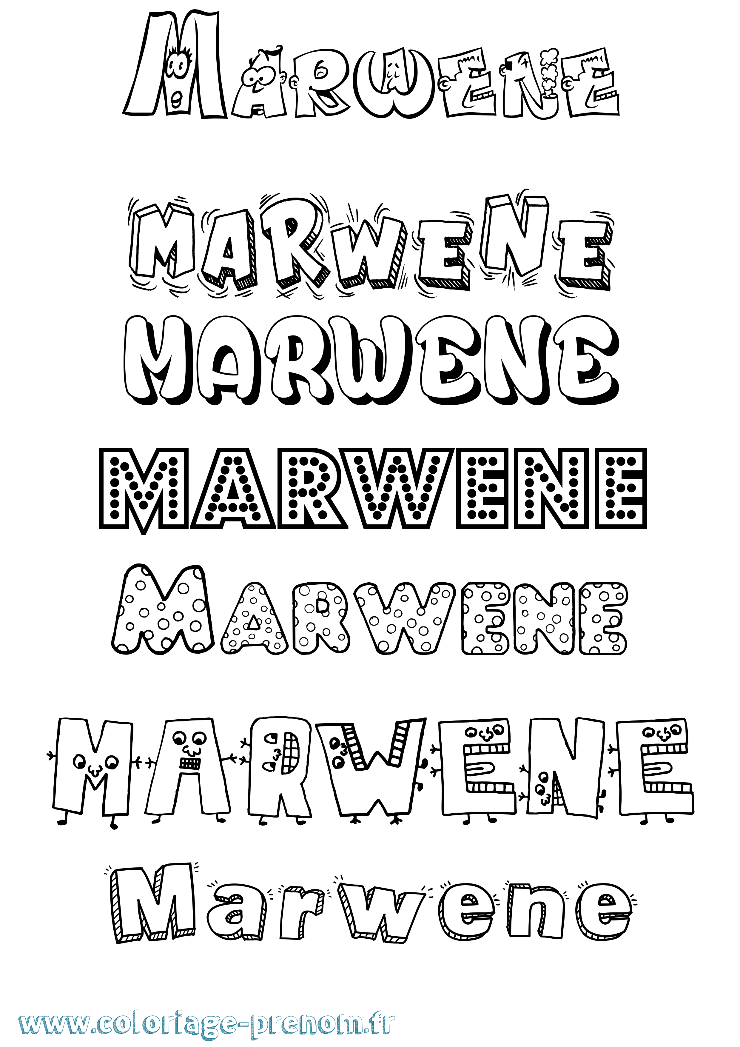 Coloriage prénom Marwene Fun