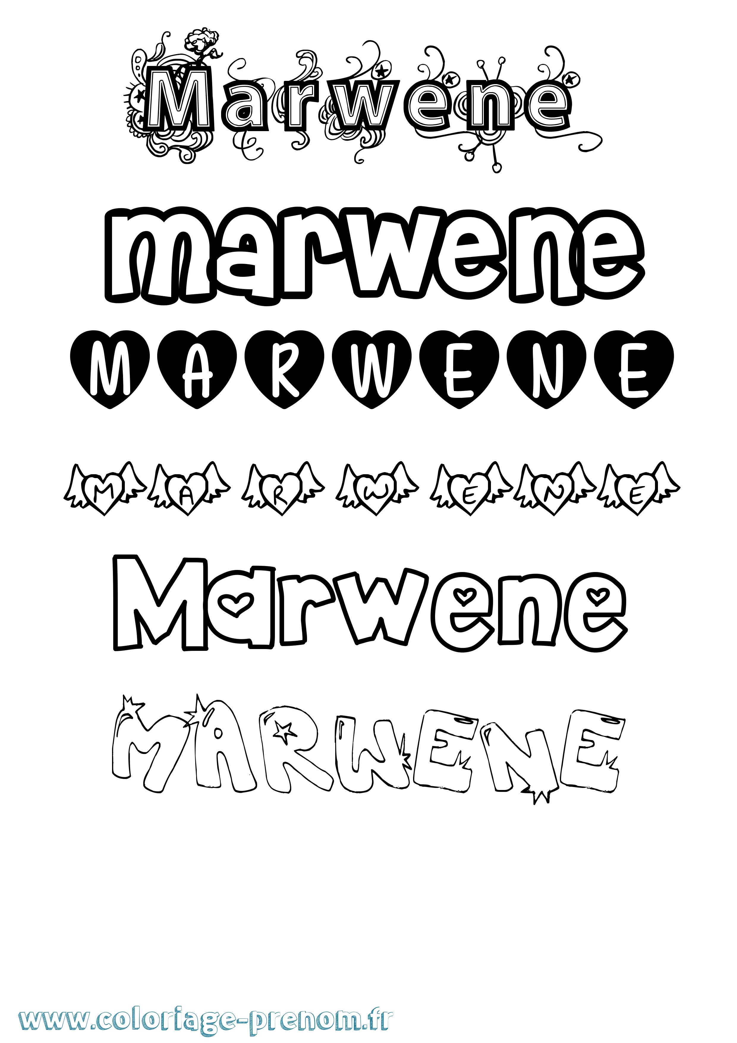 Coloriage prénom Marwene Girly