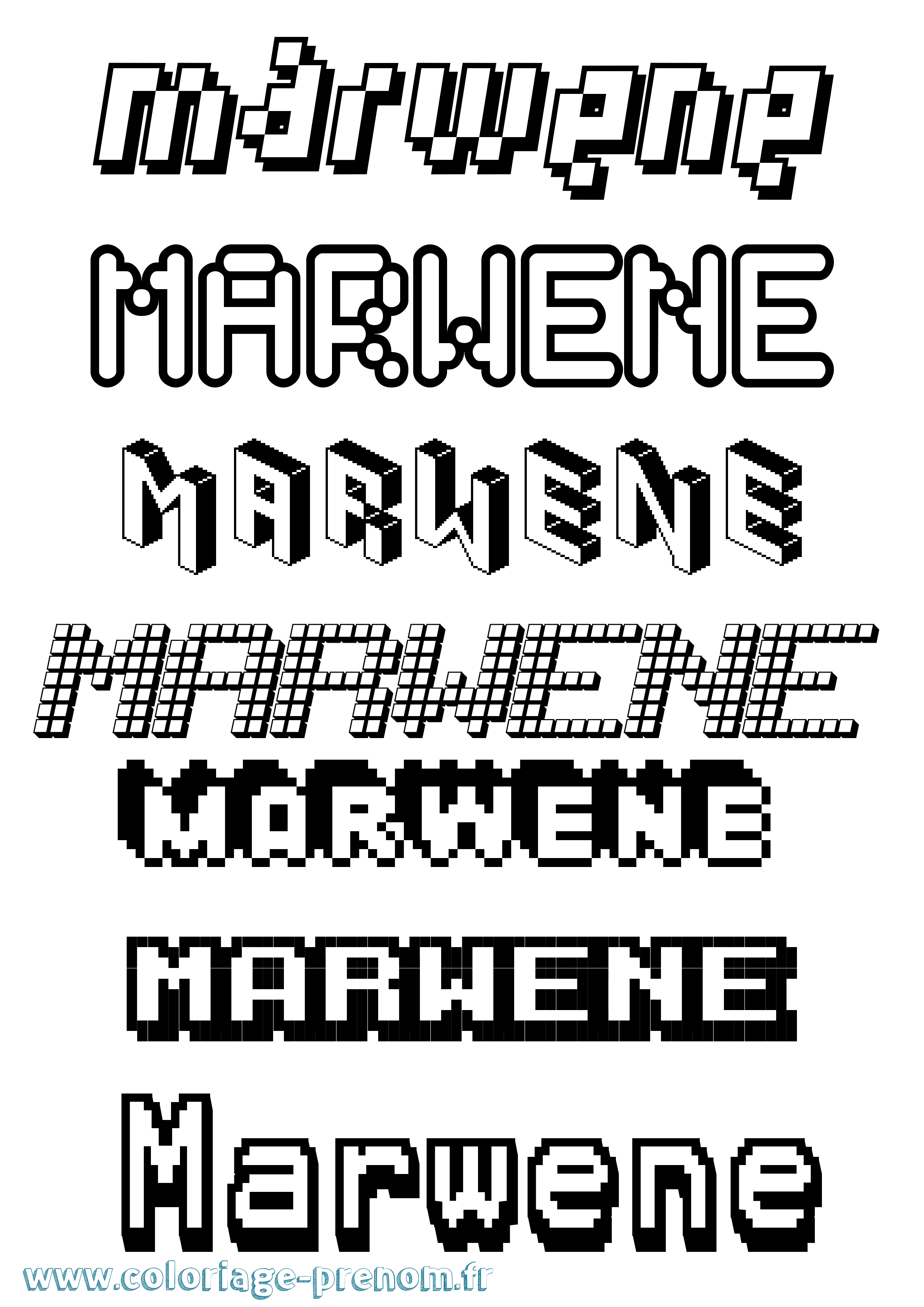 Coloriage prénom Marwene Pixel