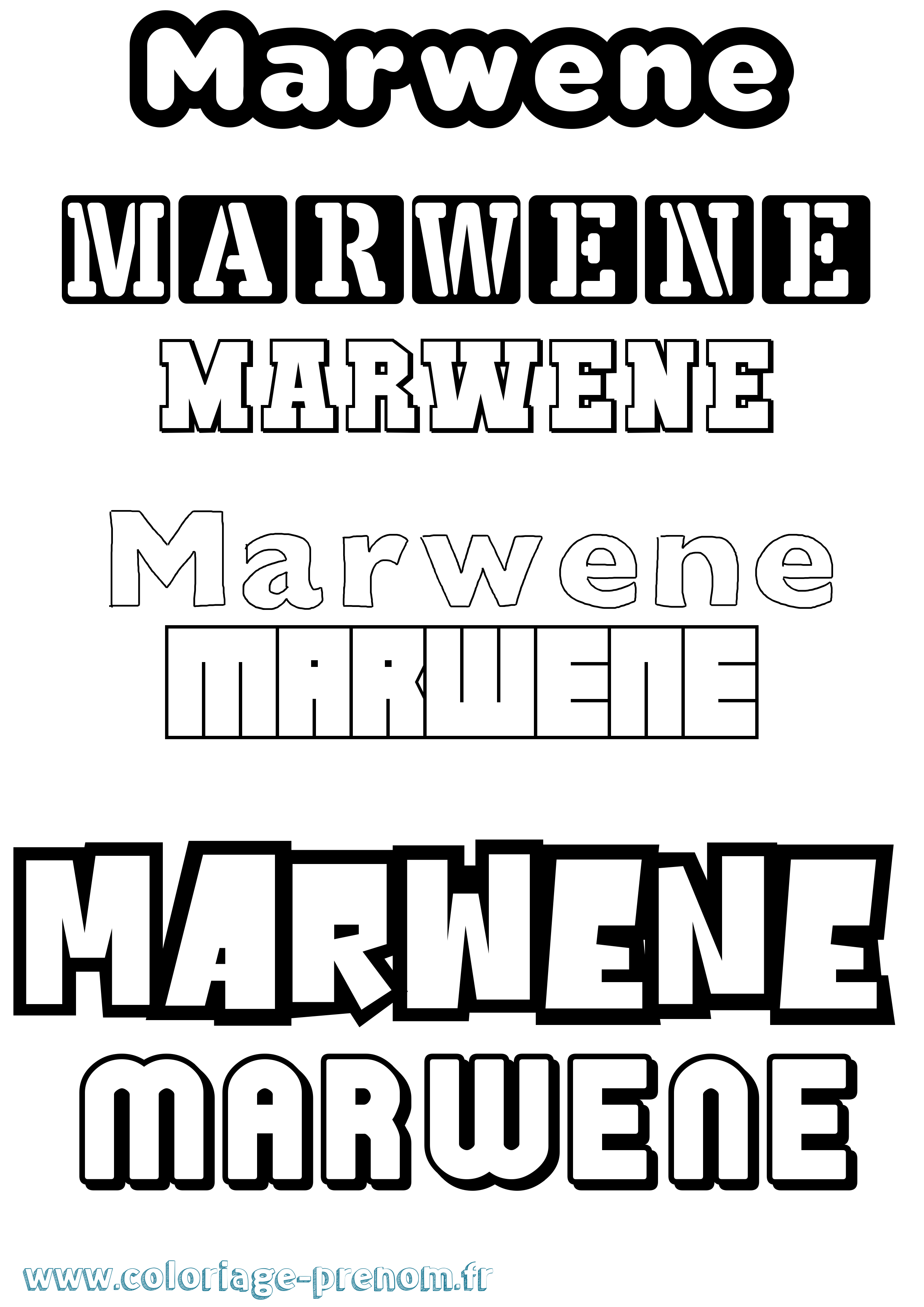 Coloriage prénom Marwene Simple