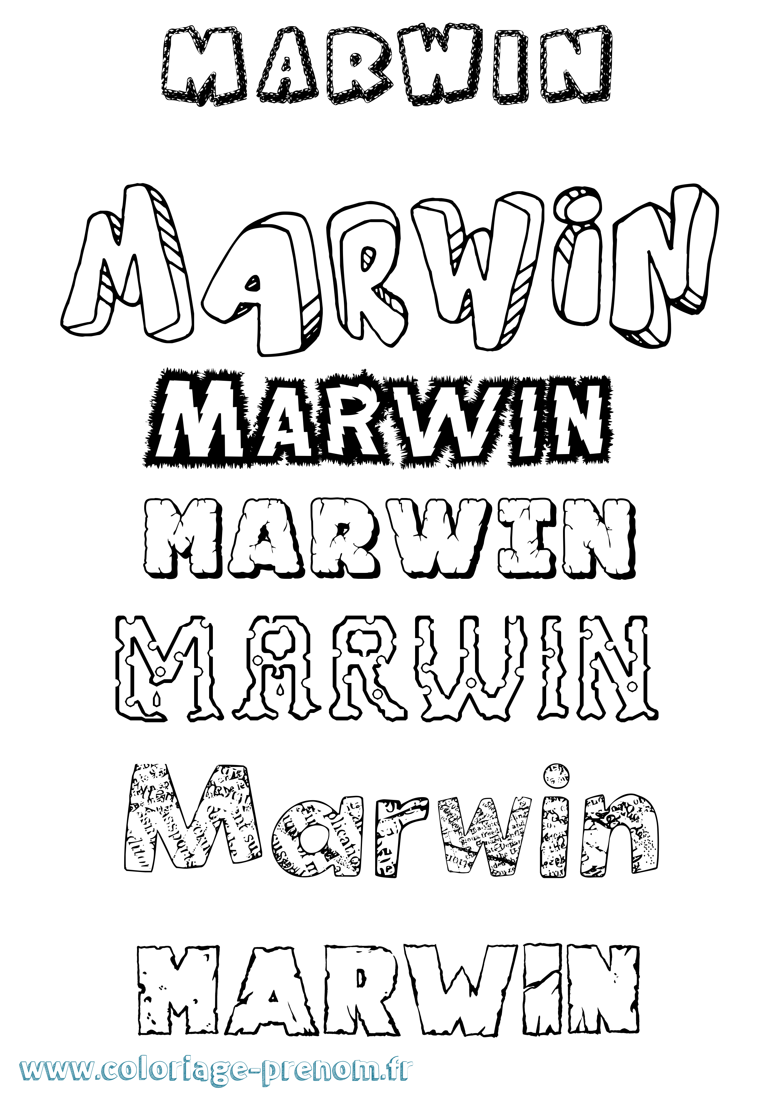 Coloriage prénom Marwin Destructuré