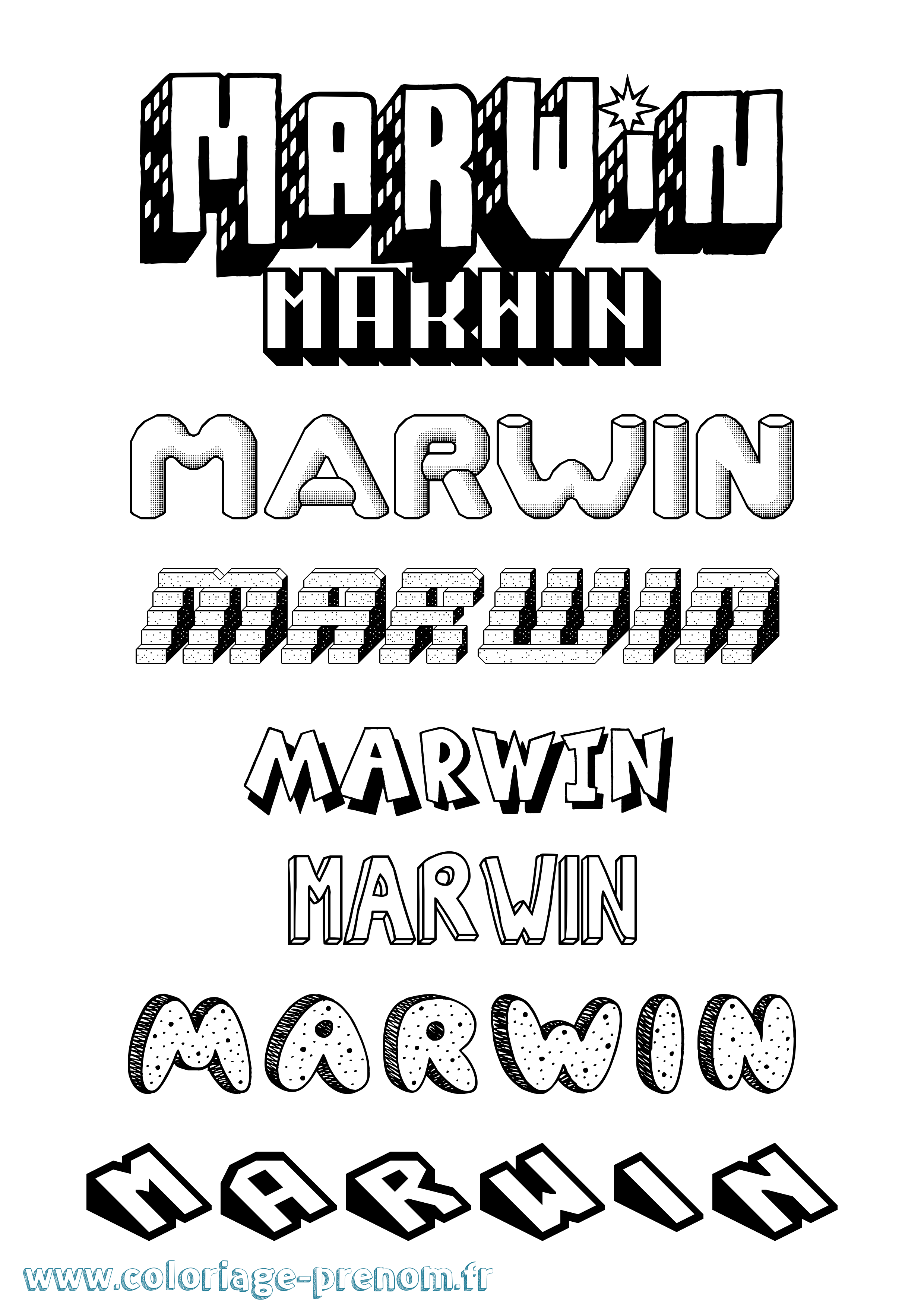 Coloriage prénom Marwin Effet 3D