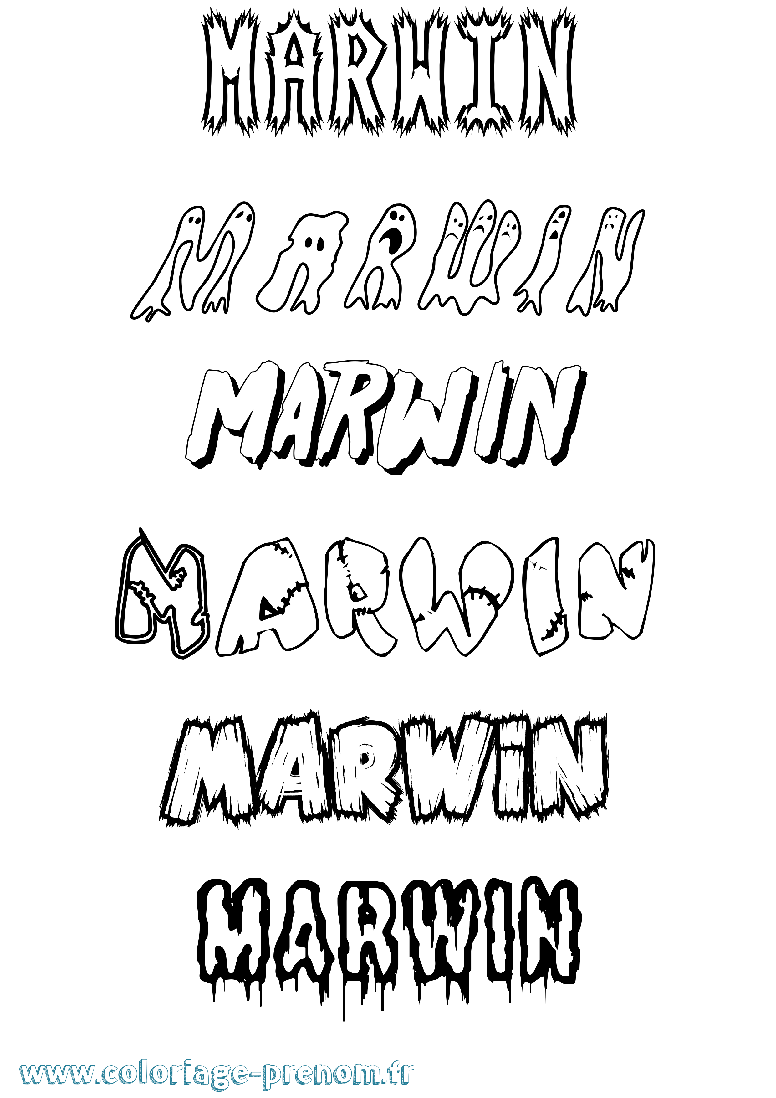 Coloriage prénom Marwin Frisson
