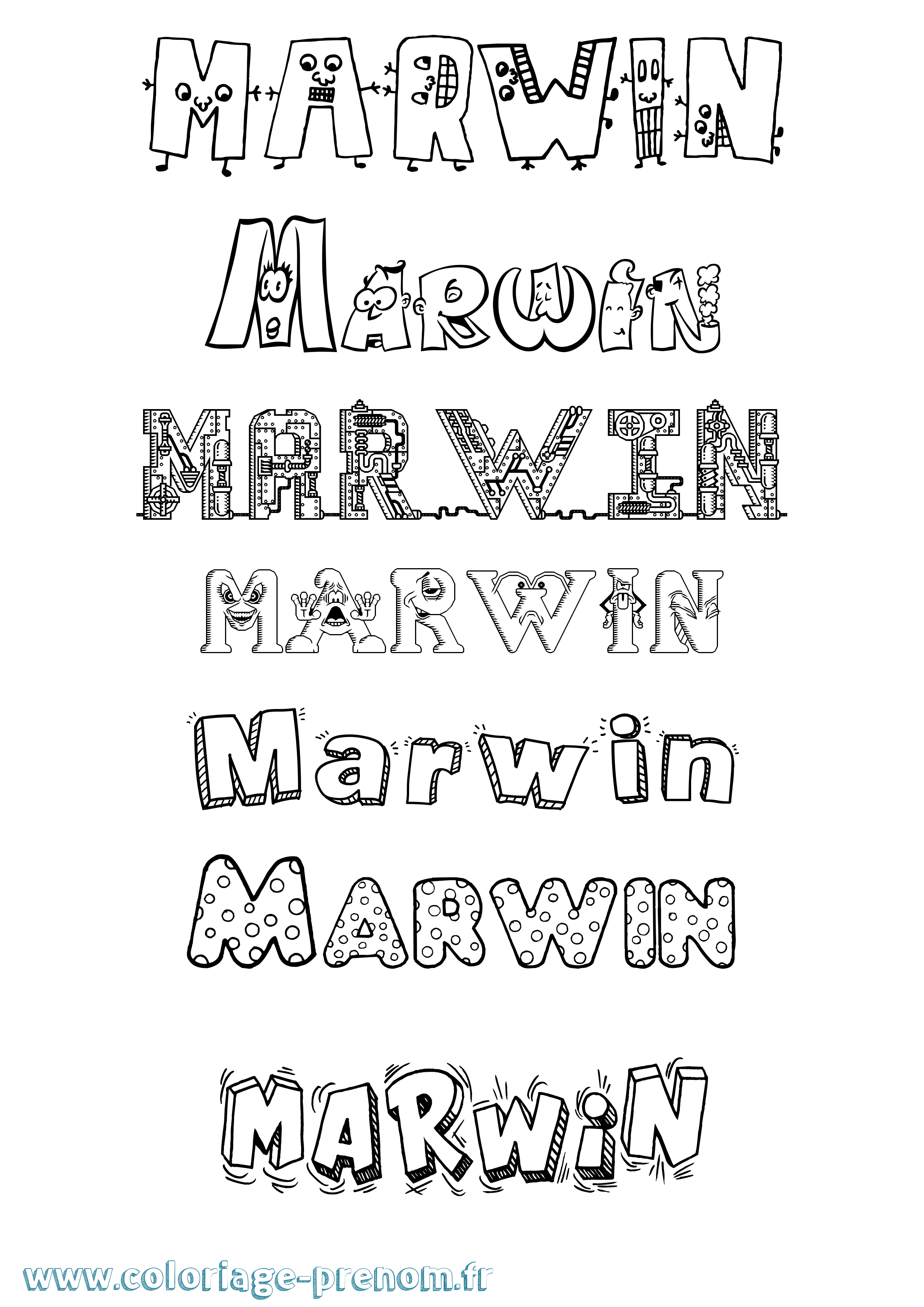 Coloriage prénom Marwin Fun