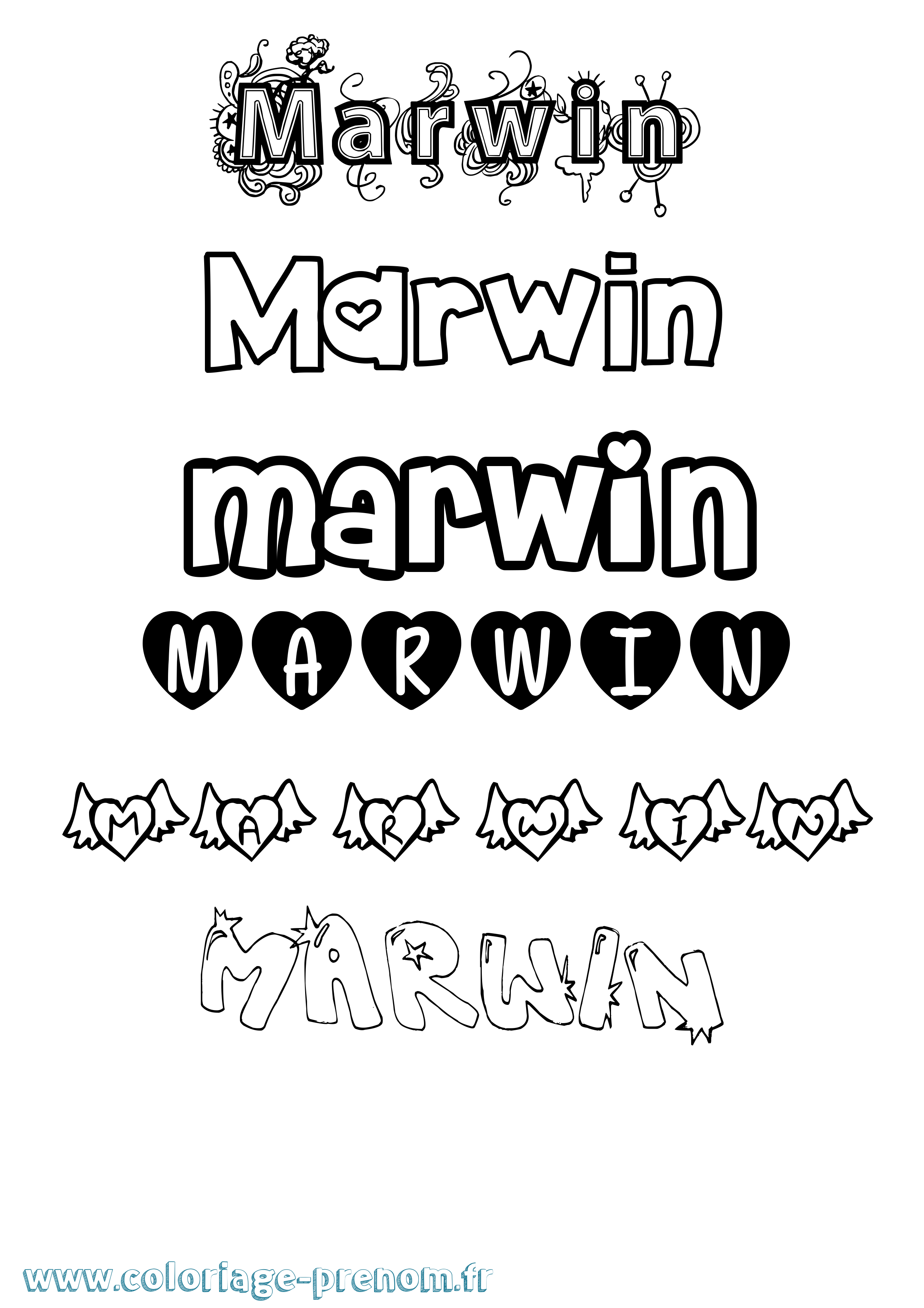 Coloriage prénom Marwin Girly