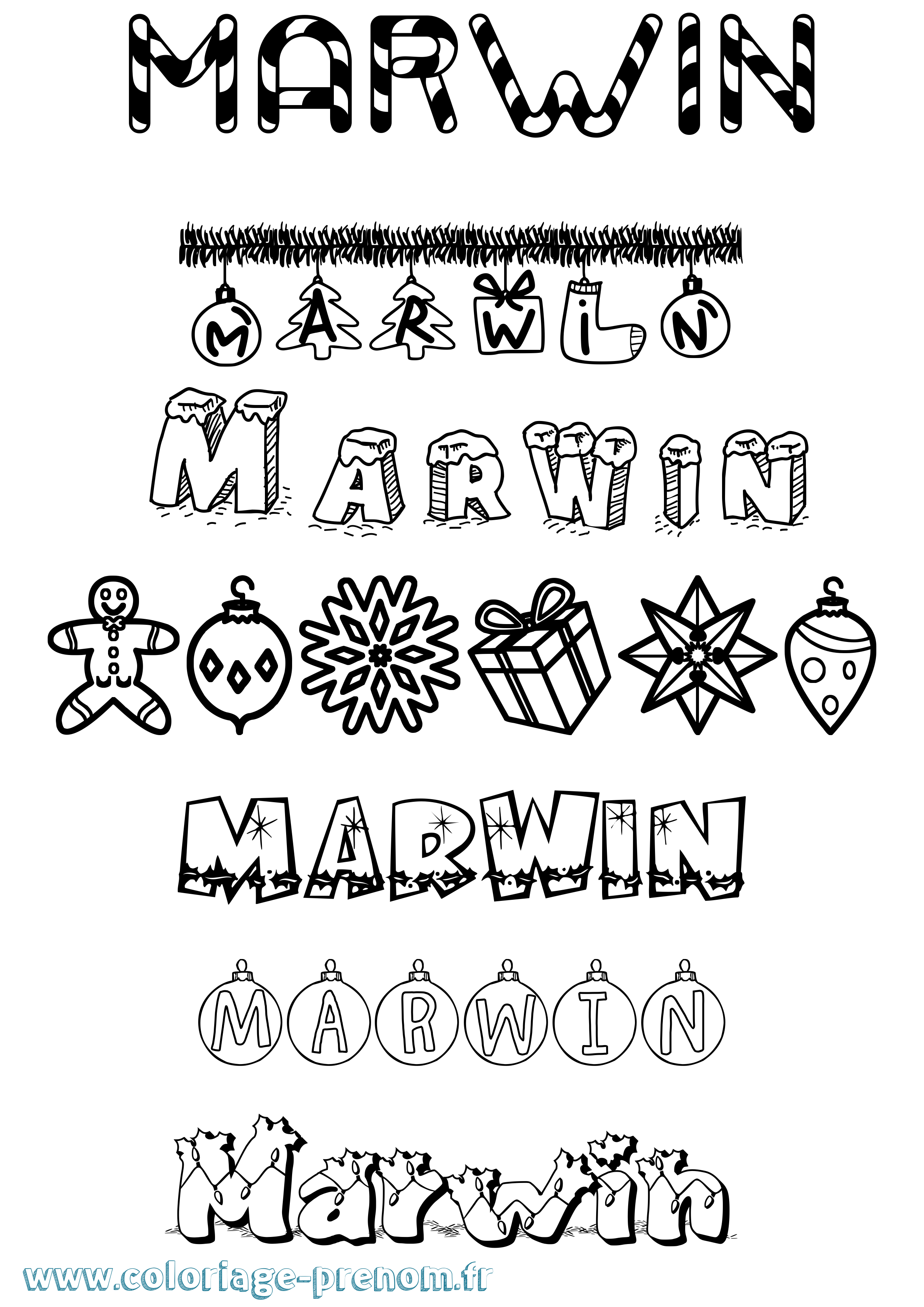 Coloriage prénom Marwin Noël