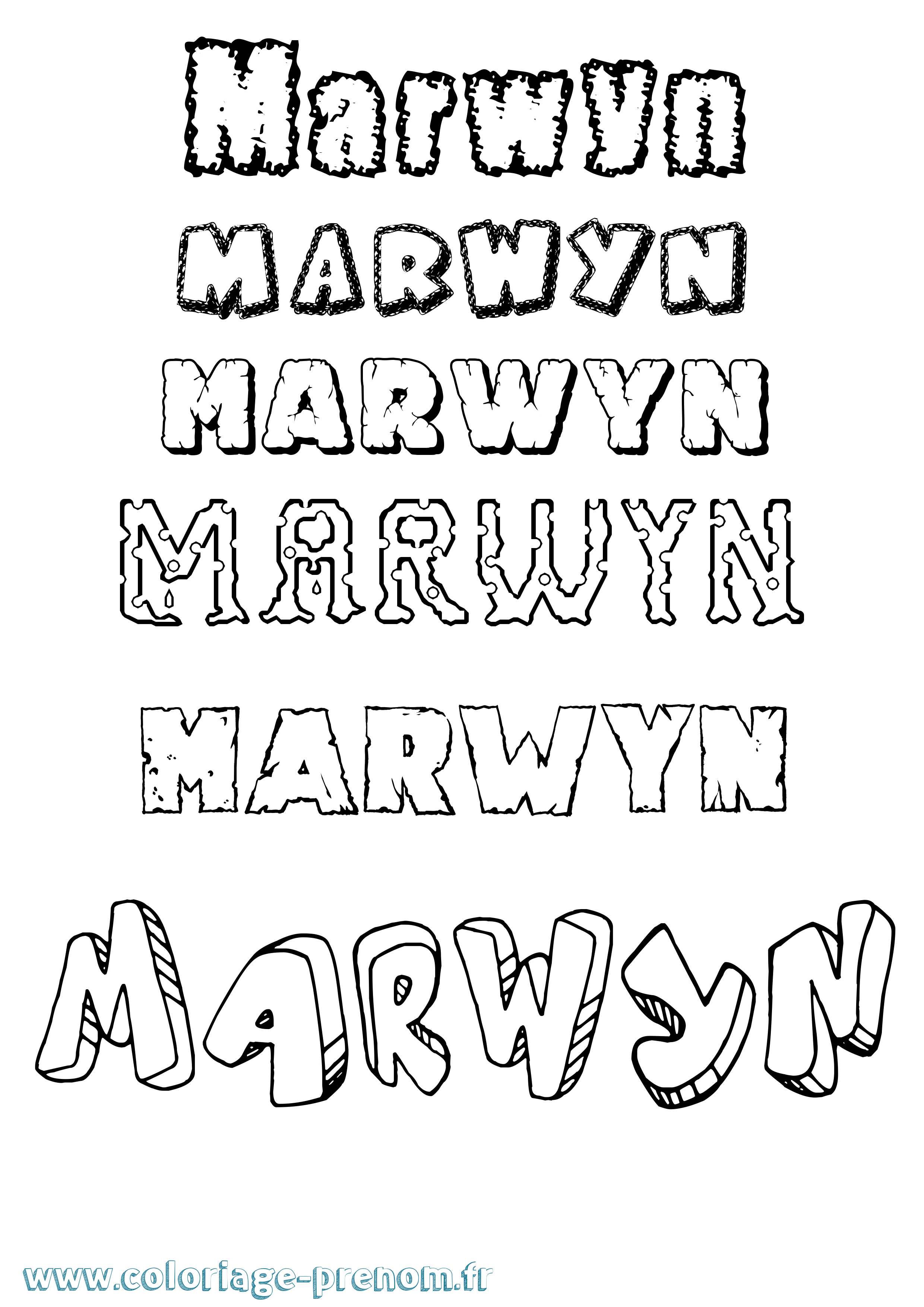 Coloriage prénom Marwyn Destructuré
