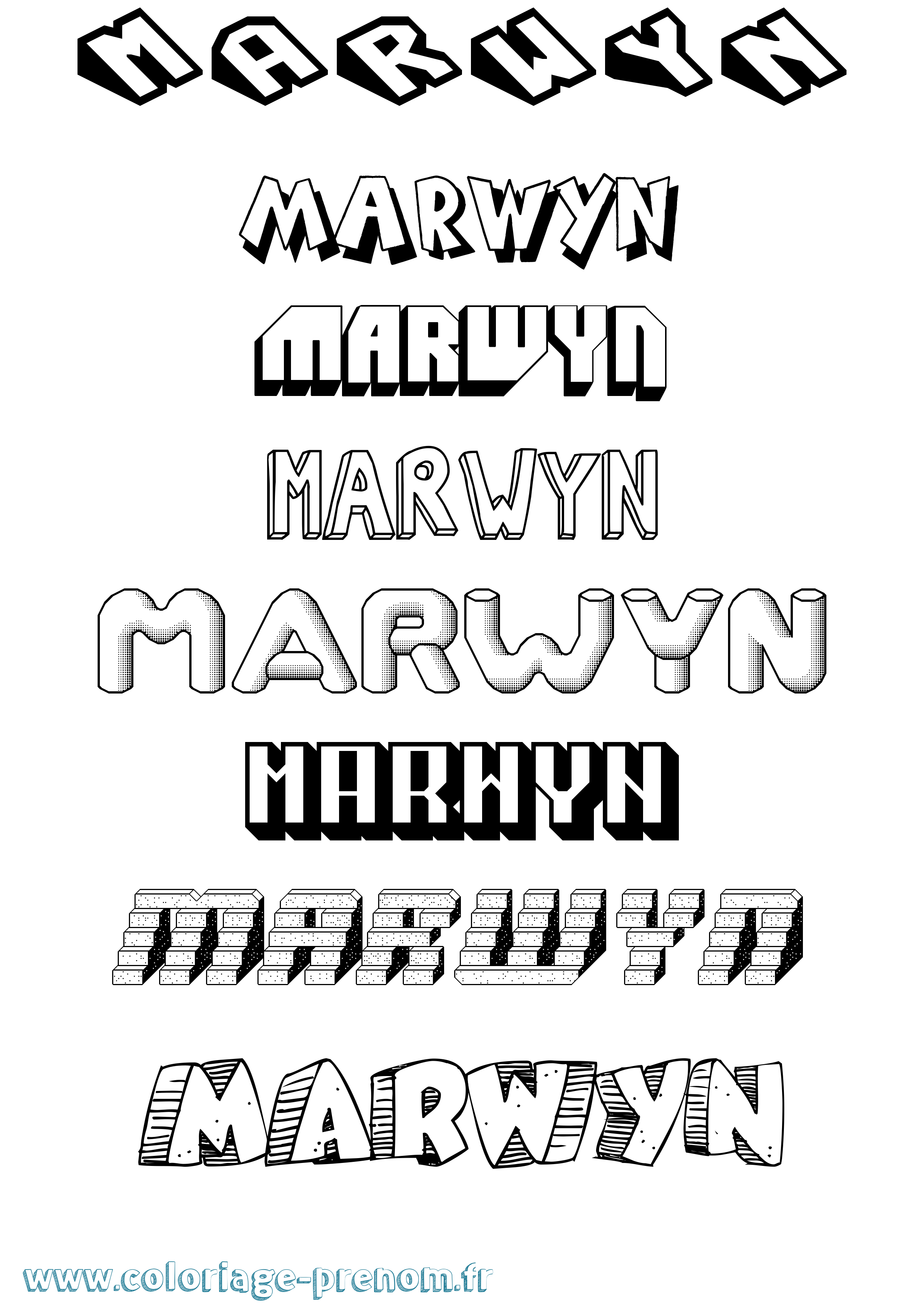 Coloriage prénom Marwyn Effet 3D