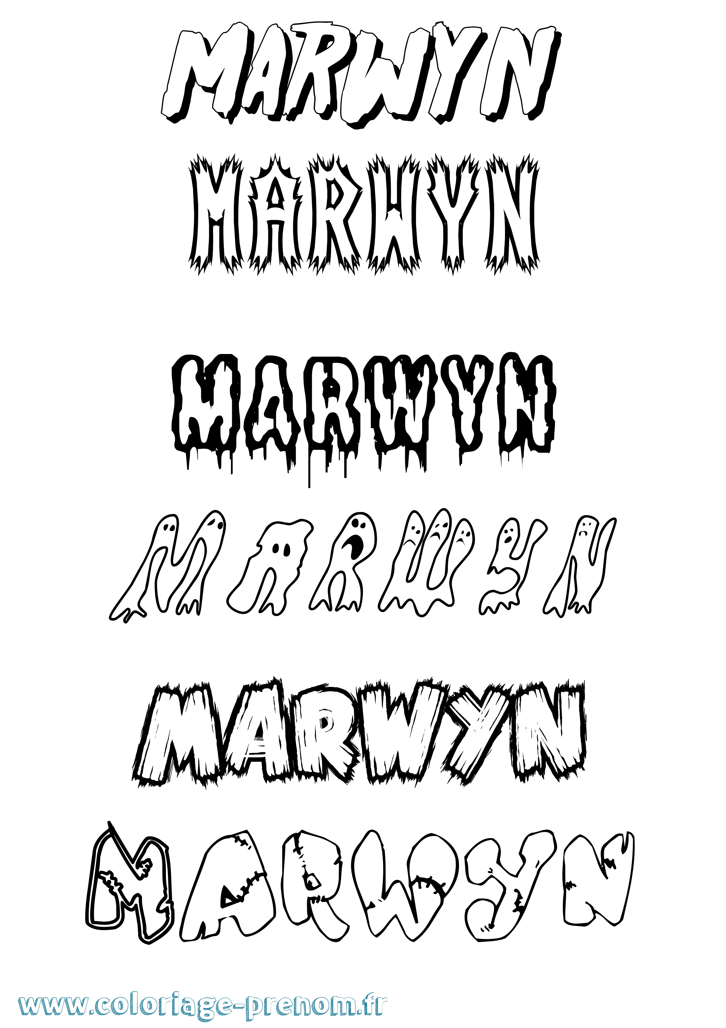 Coloriage prénom Marwyn Frisson