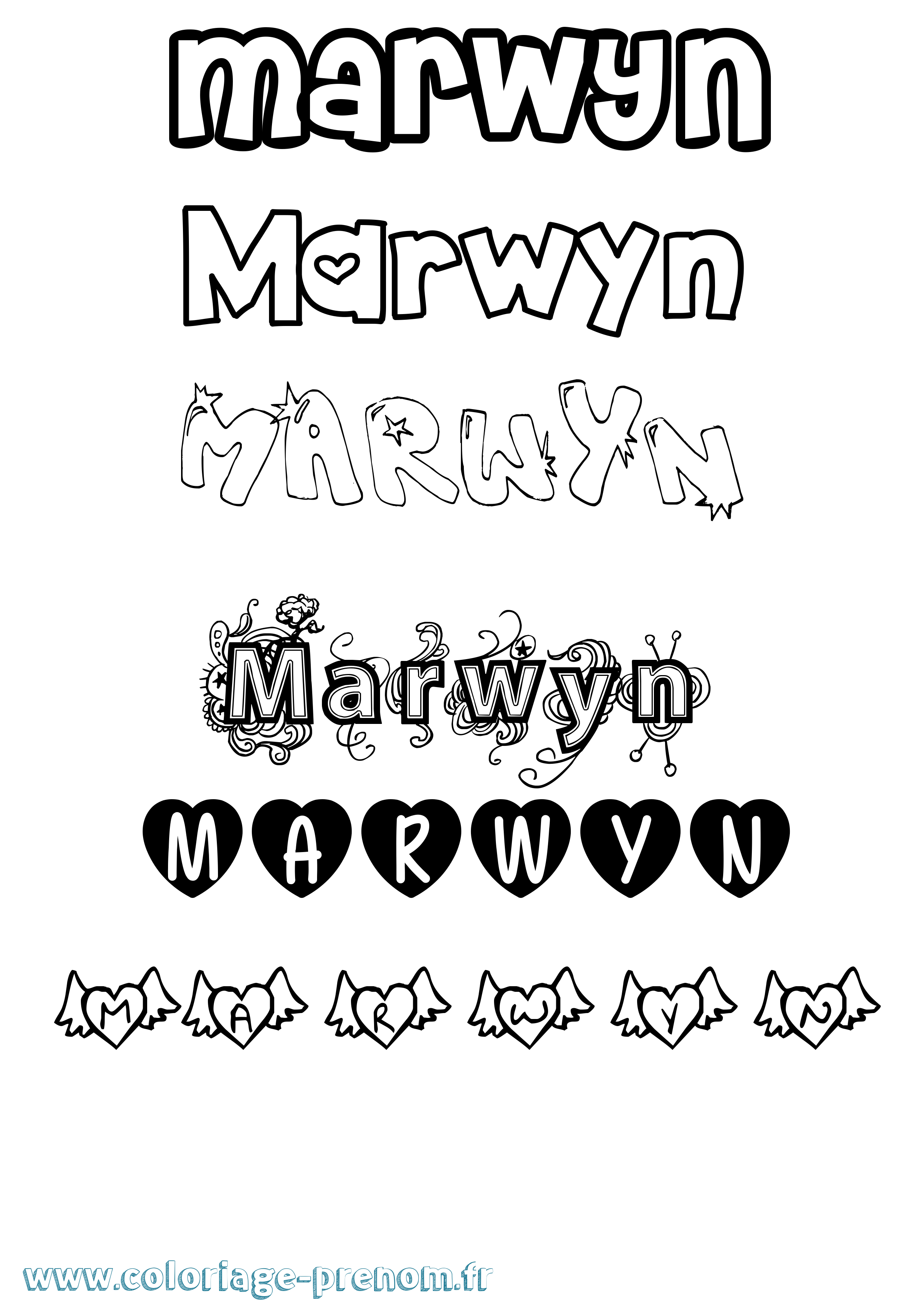 Coloriage prénom Marwyn Girly