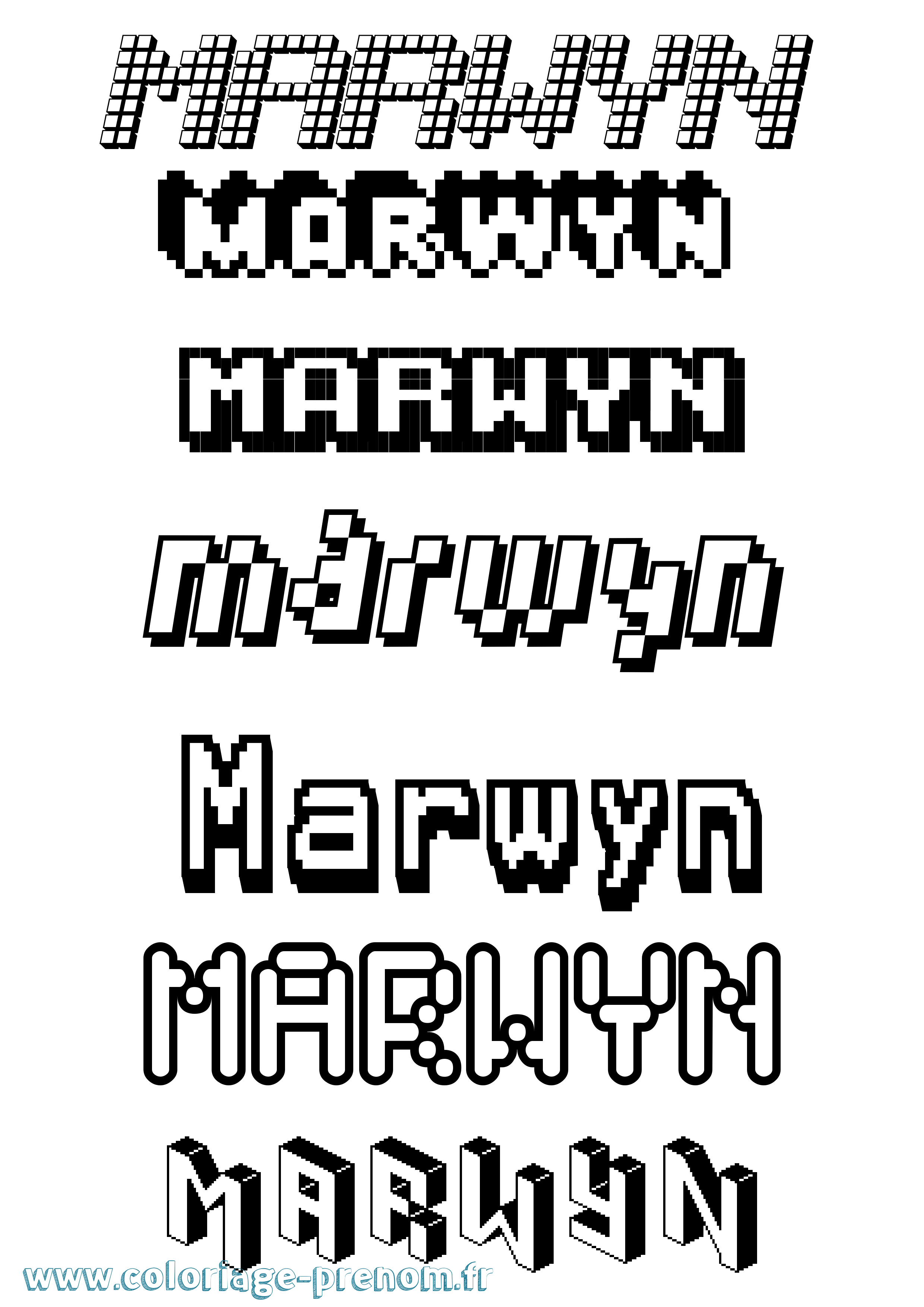 Coloriage prénom Marwyn Pixel