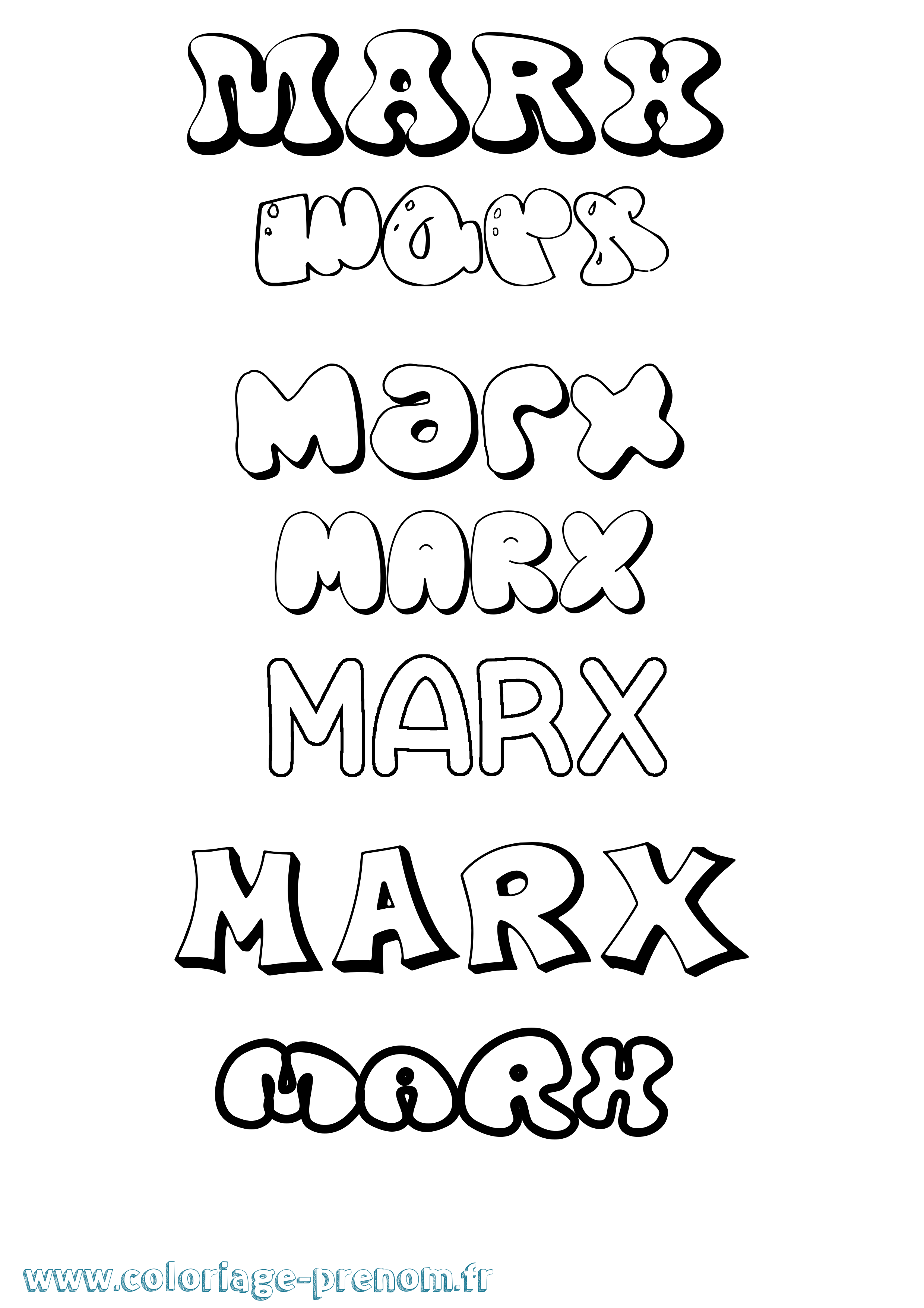 Coloriage prénom Marx Bubble