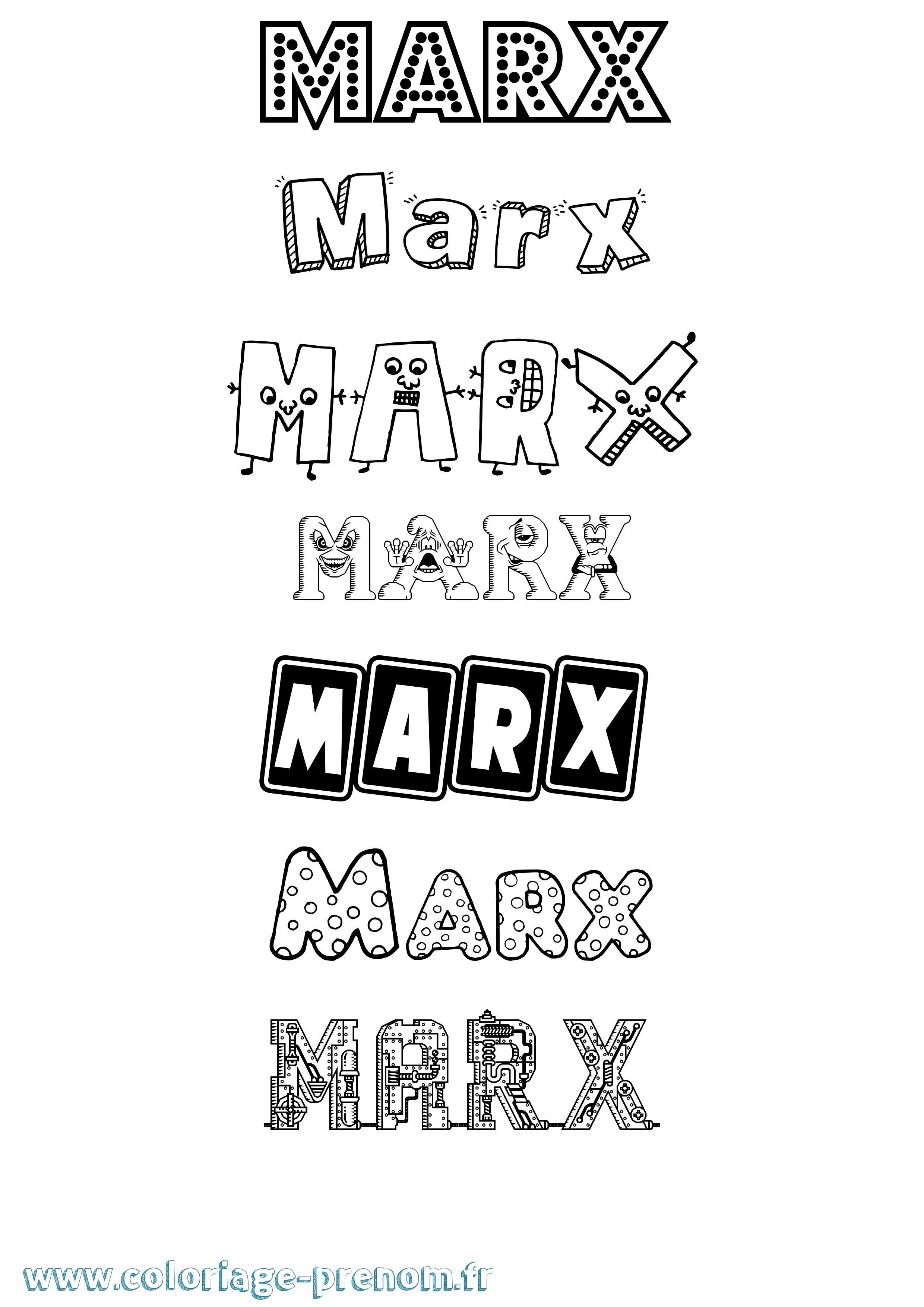 Coloriage prénom Marx Fun