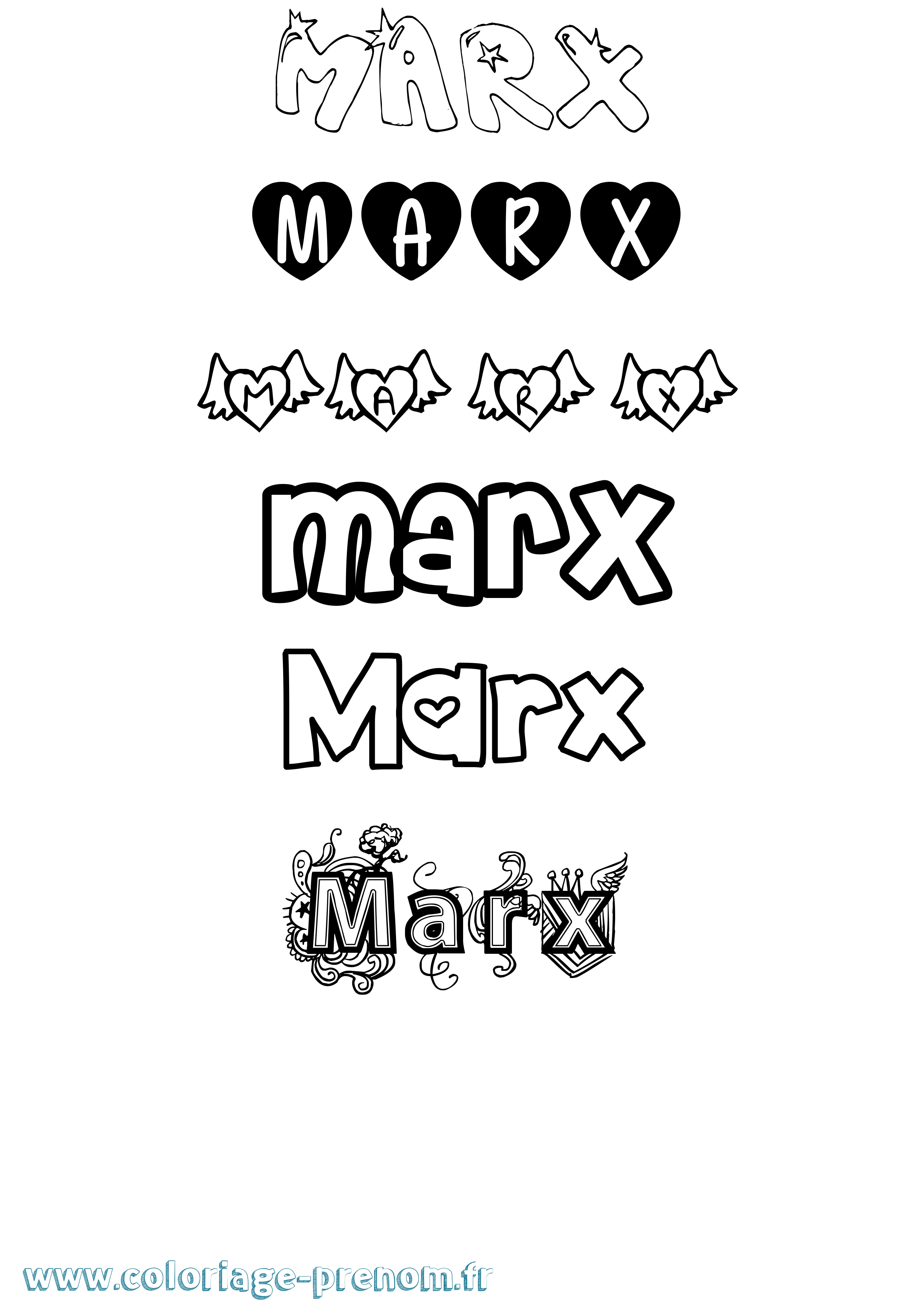 Coloriage prénom Marx Girly