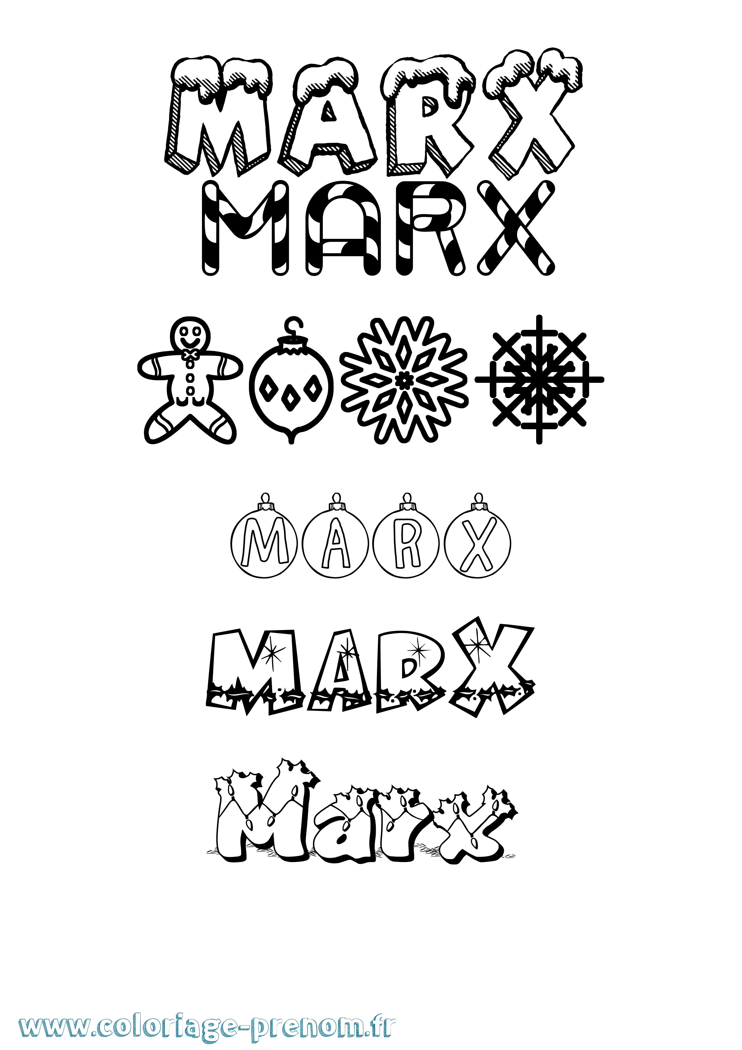 Coloriage prénom Marx Noël