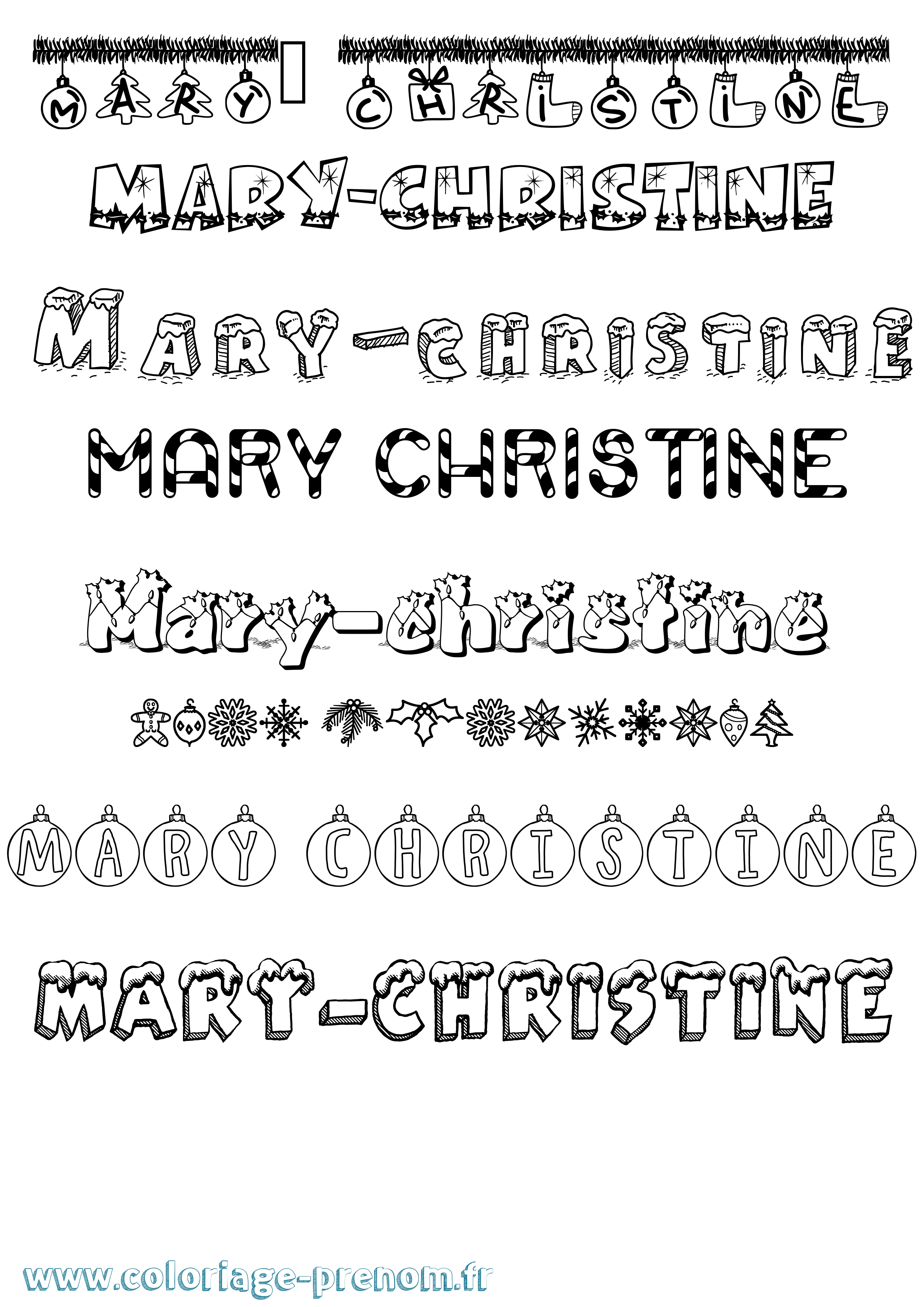 Coloriage prénom Mary-Christine Noël