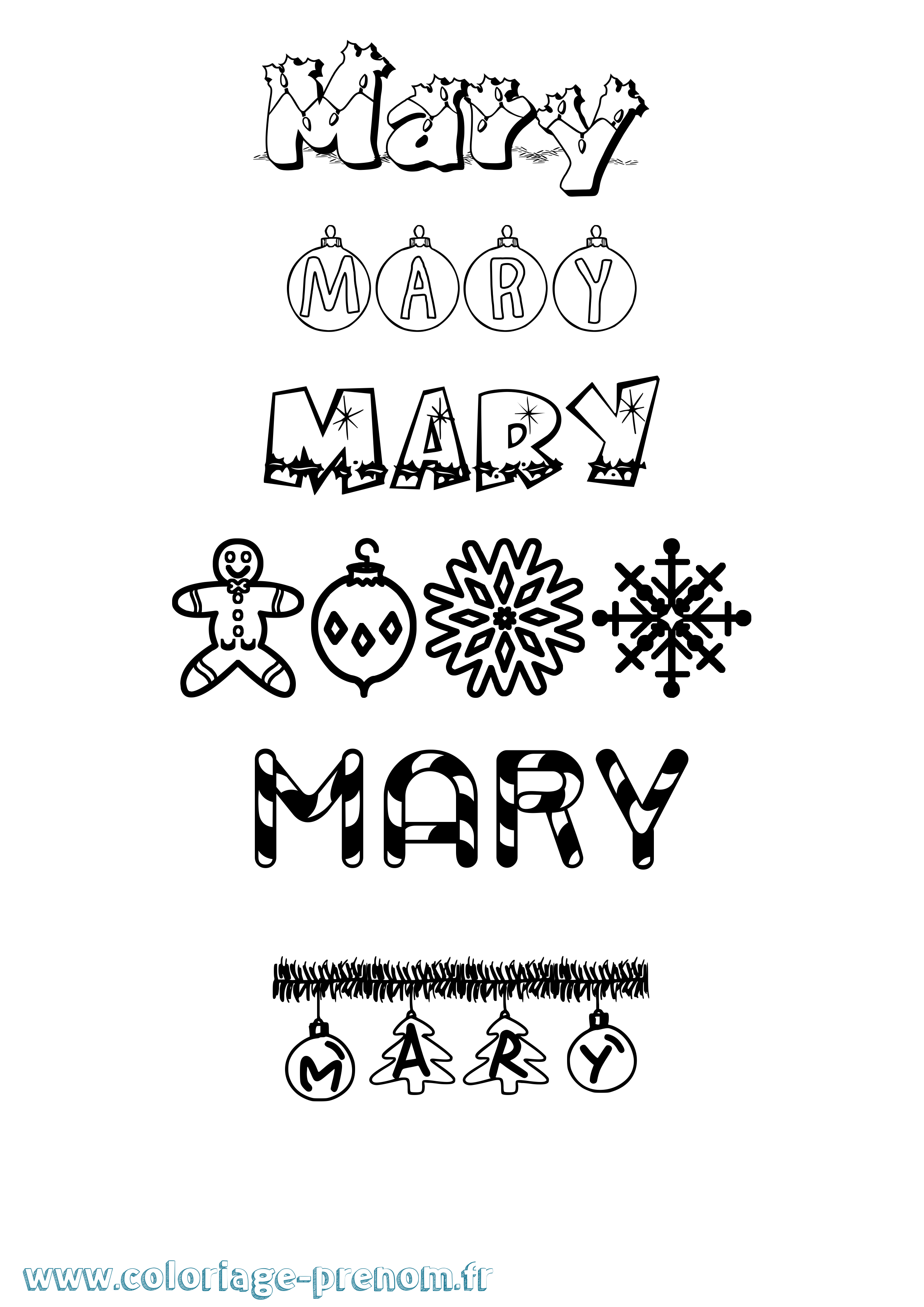 Coloriage prénom Mary Noël