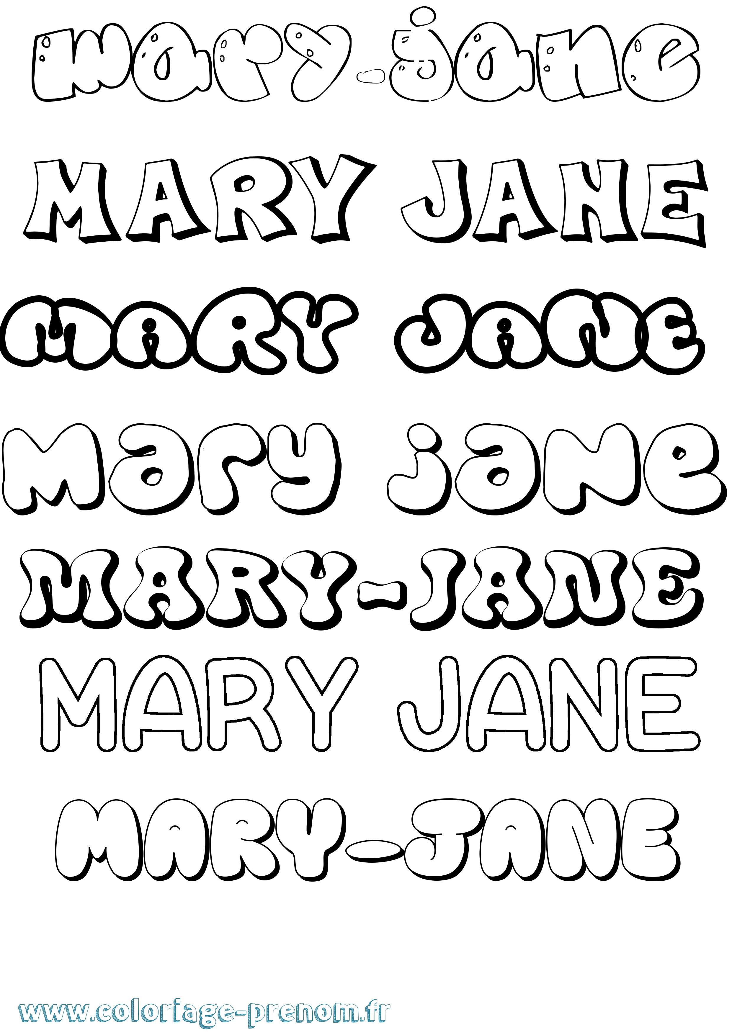 Coloriage prénom Mary-Jane Bubble