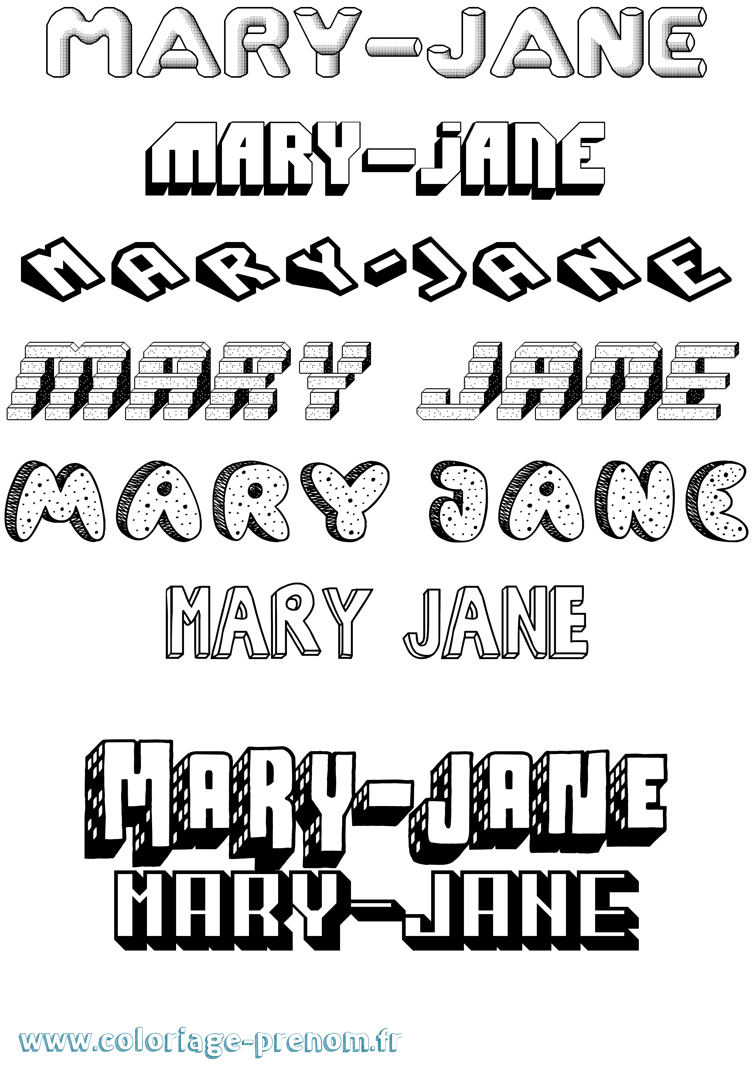 Coloriage prénom Mary-Jane Effet 3D