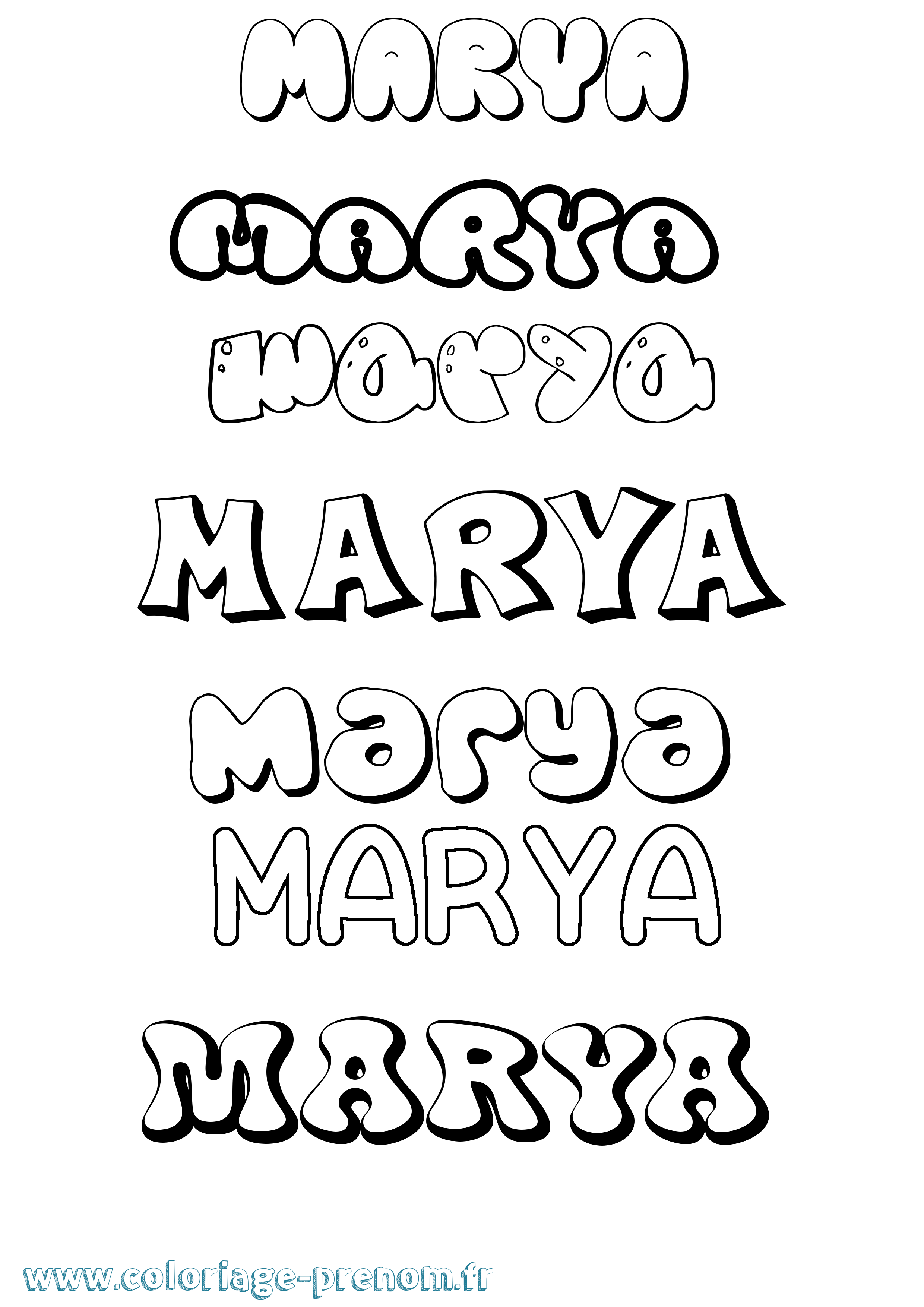 Coloriage prénom Marya Bubble